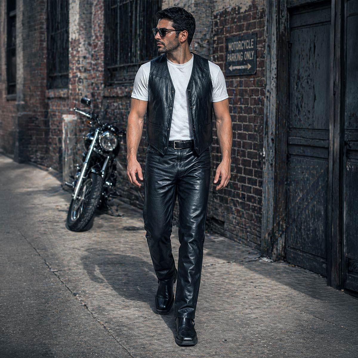 Milwaukee Leather LKM5716 Men's Classic Black Premium Leather Fitted Casual Biker Leather Pants - Image 7