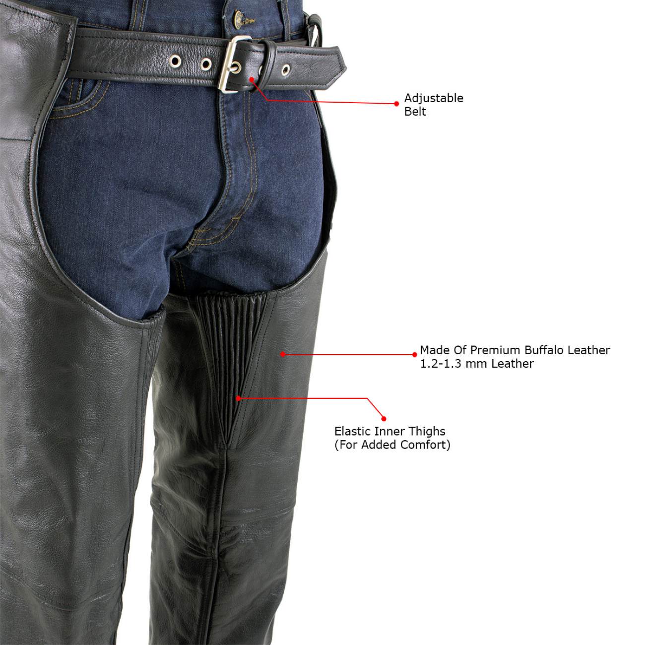 Milwaukee Leather LKM5722 Men's Black Premium Leather Dual Comfort Motorcycle Biker Rider Chaps - Image 4