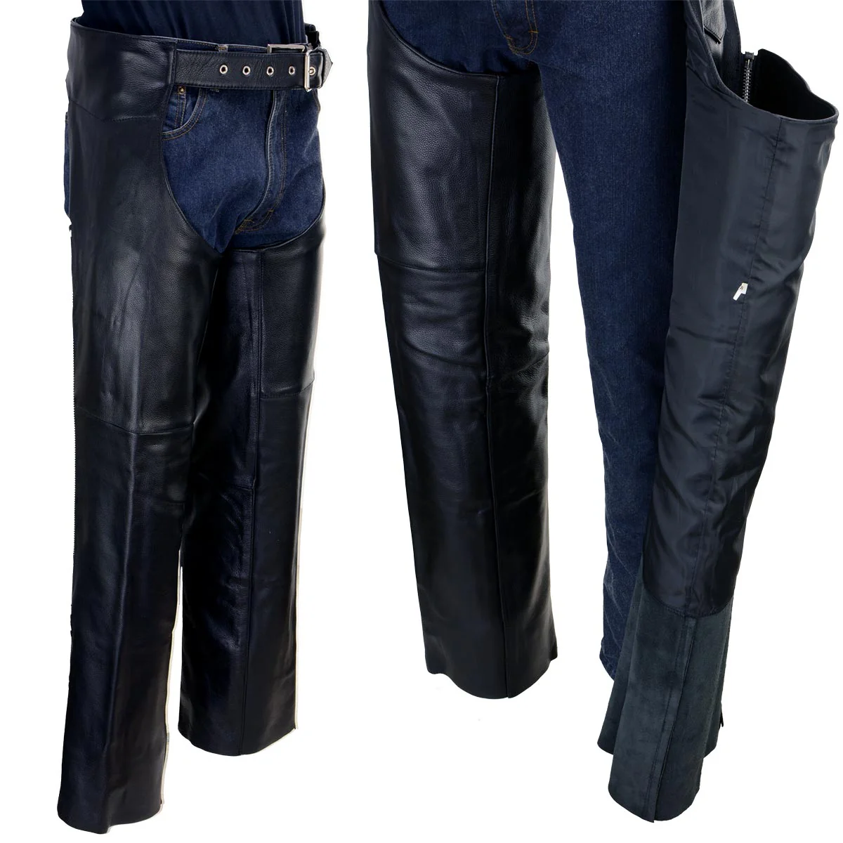 Milwaukee Leather LKM5723 Classic Black Leather Unisex Motorcycle Riding Biker Chaps for Men and Women - Image 5