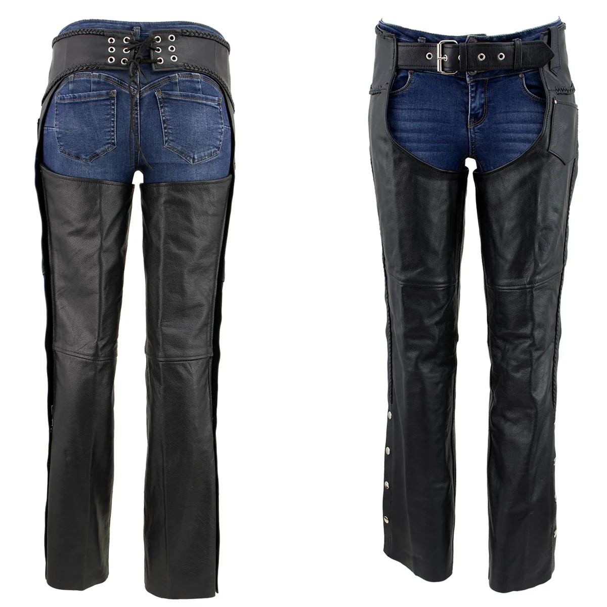 Milwaukee Leather LKM5725 Women's Braided Black Premium Leather Motorcycle Rider Chaps - Image 6