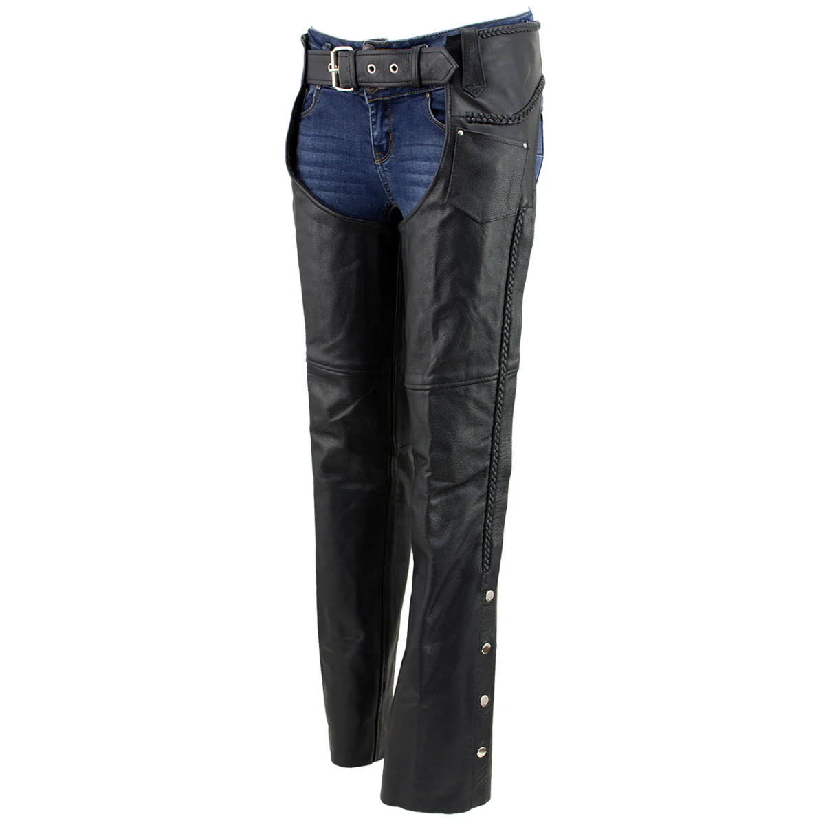 Milwaukee Leather LKM5725 Women's Braided Black Premium Leather Motorcycle Rider Chaps - Image 7