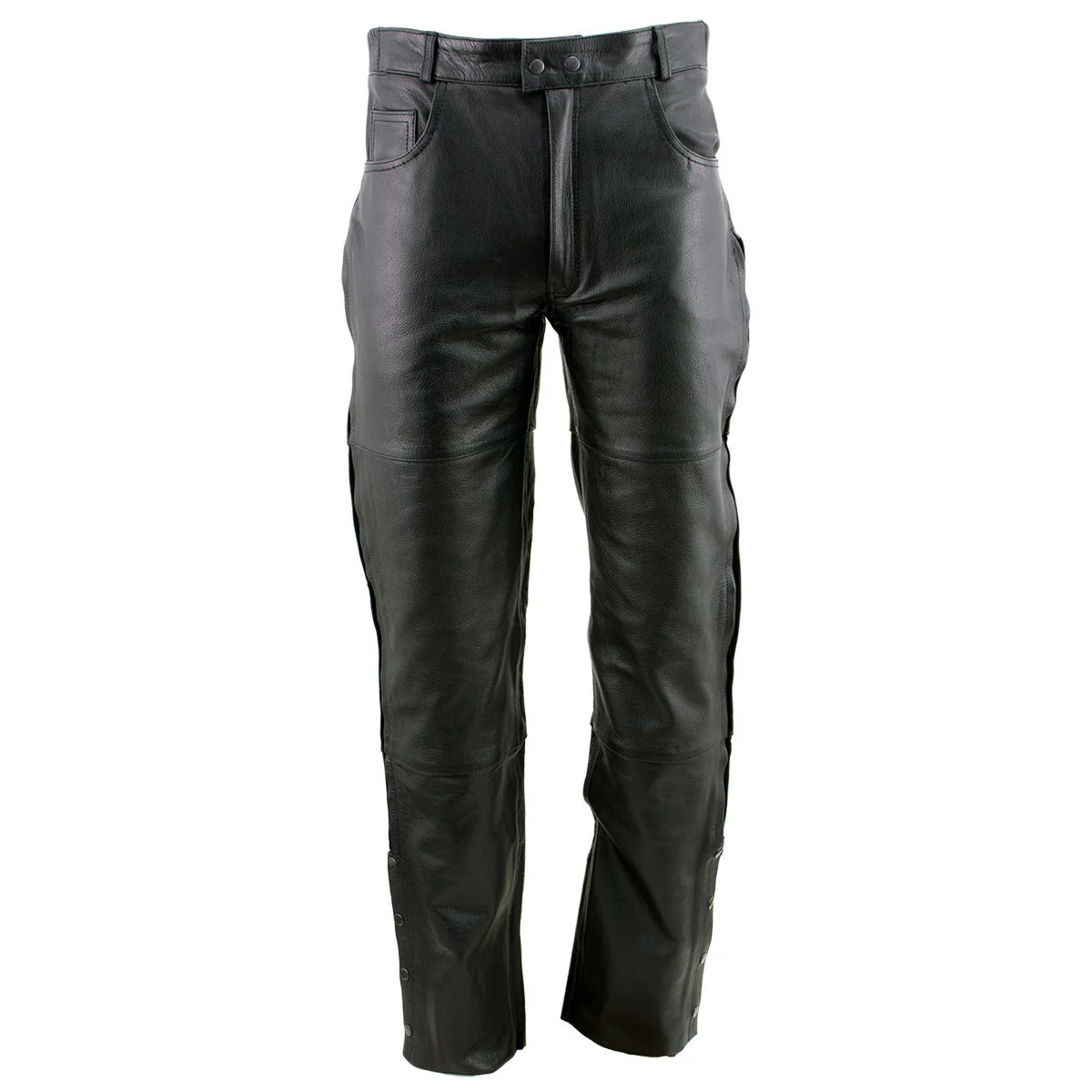 Milwaukee Leather LKM5726 Men's Black Premium Leather Motorcycle Over Pants with Side Zipper and Snaps - Image 4