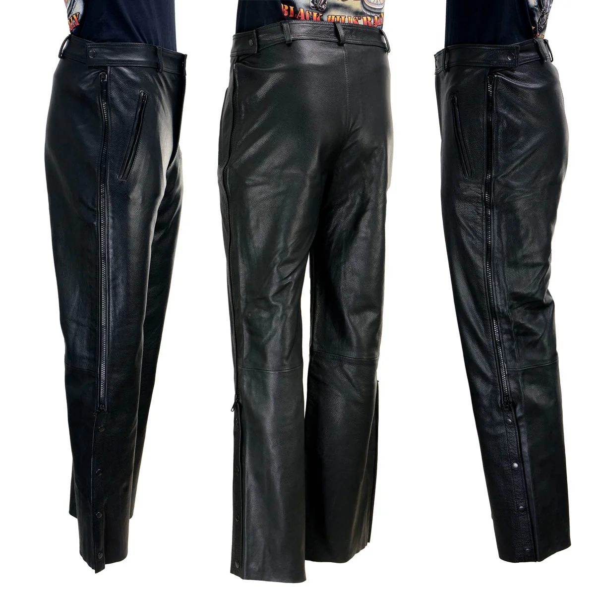 Milwaukee Leather LKM5727 Men's Black Premium Leather Motorcycle Rider Protective Over Pants w/ Side Zipper Entry - Image 5