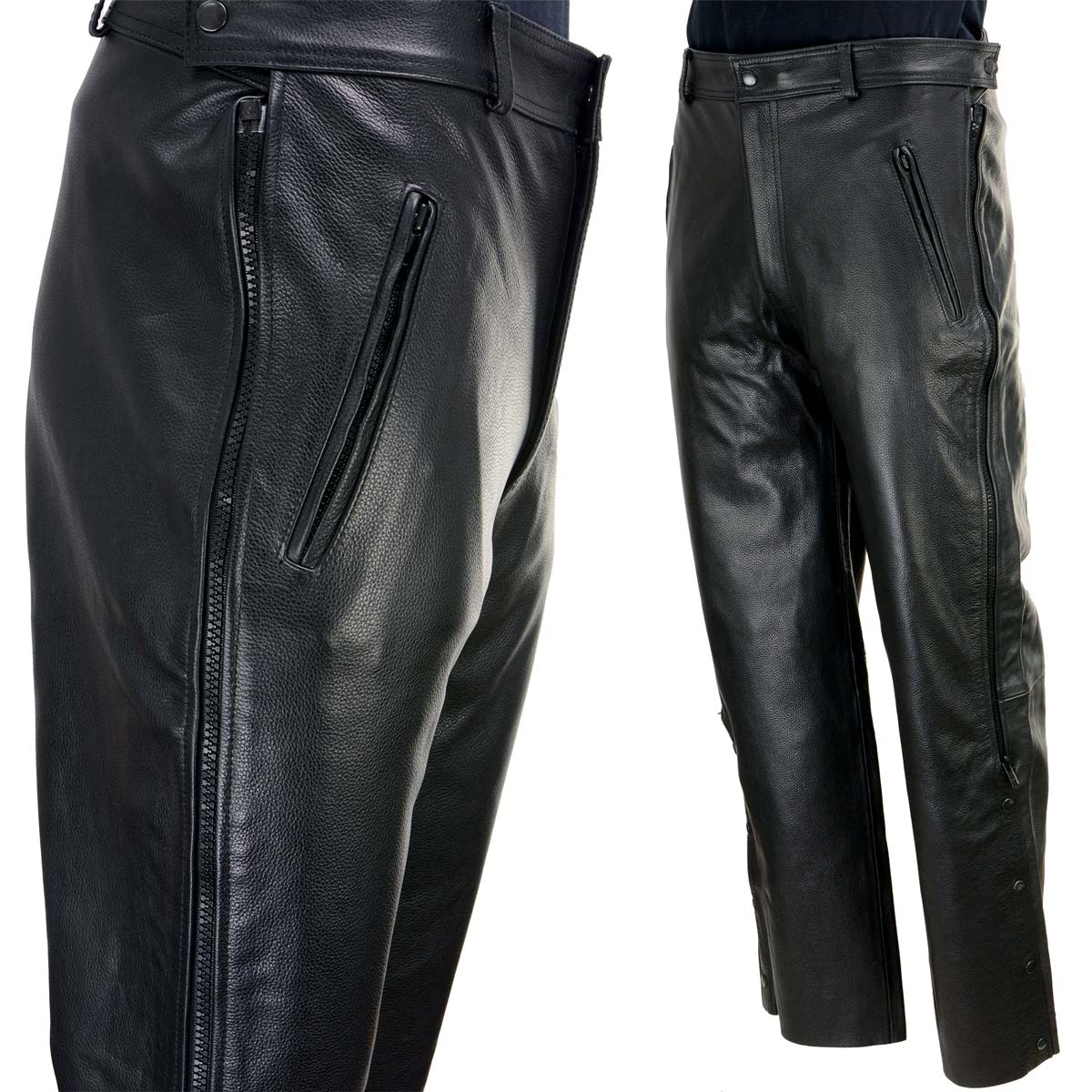 Milwaukee Leather LKM5727 Men's Black Premium Leather Motorcycle Rider Protective Over Pants w/ Side Zipper Entry - Image 6