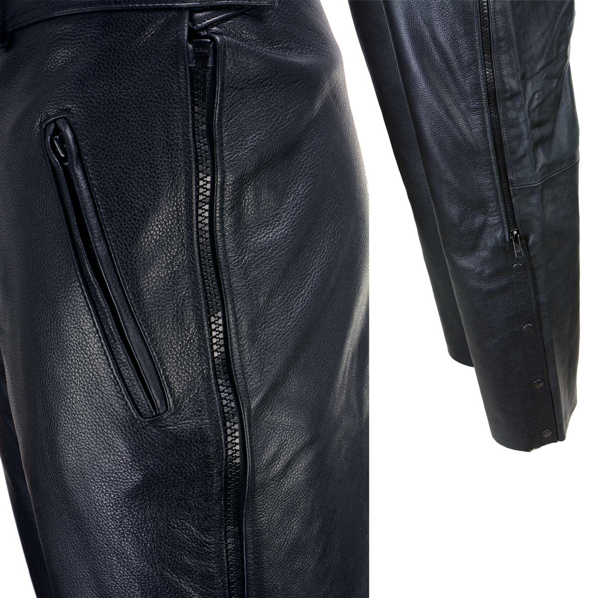 Milwaukee Leather LKM5727 Men's Black Premium Leather Motorcycle Rider Protective Over Pants w/ Side Zipper Entry - Image 7