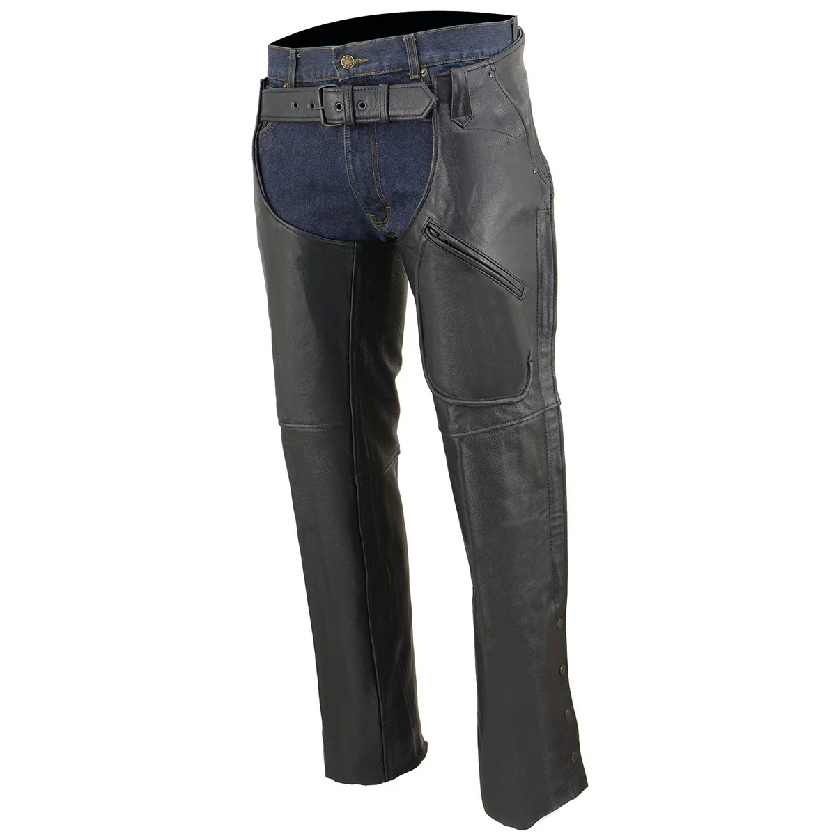 Milwaukee Leather Chaps for Men's Black Leather 3-Front Pockets- Thigh Patch Pocket Motorcycle Riders Chap- LKM5780 - Image 3