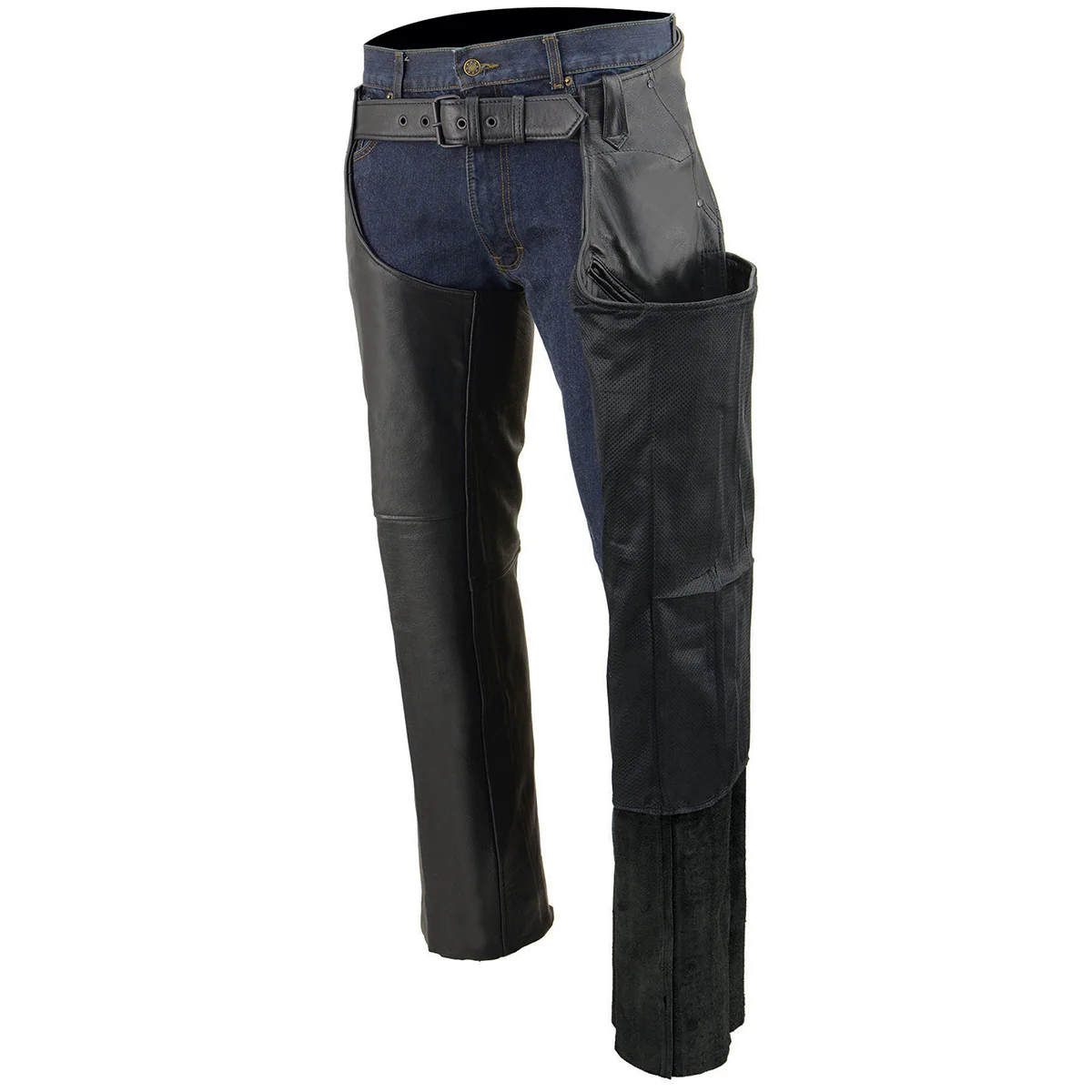 Milwaukee Leather Chaps for Men's Black Leather 3-Front Pockets- Thigh Patch Pocket Motorcycle Riders Chap- LKM5780 - Image 6