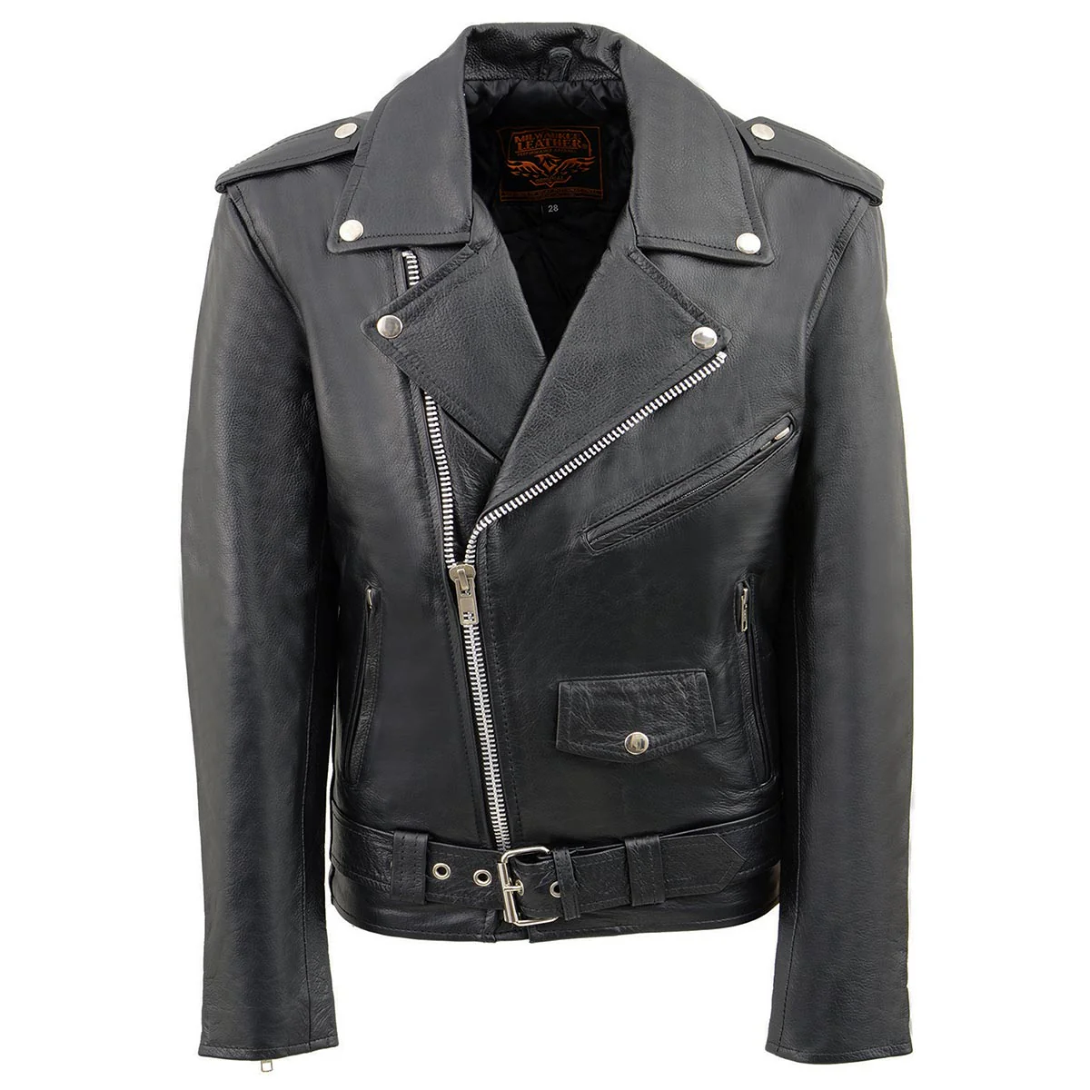 Milwaukee Leather Youth Size Classic Style Black Police Biker Leather Jacket LKY1950 - Image 6