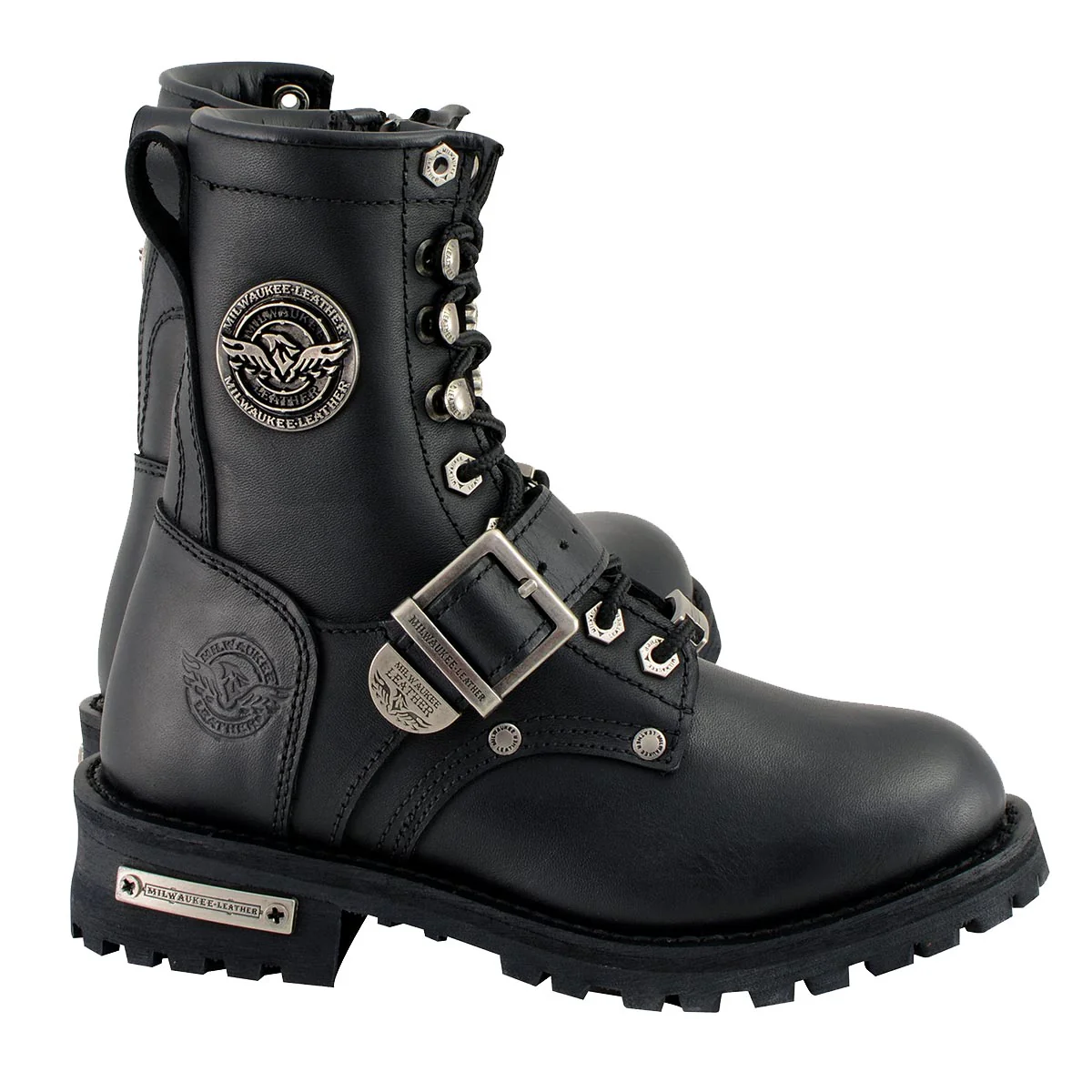 Milwaukee Leather MBL201 Women's Black Leather Lace-Up Motorcycle Rider Boots w/ Buckles - Image 10