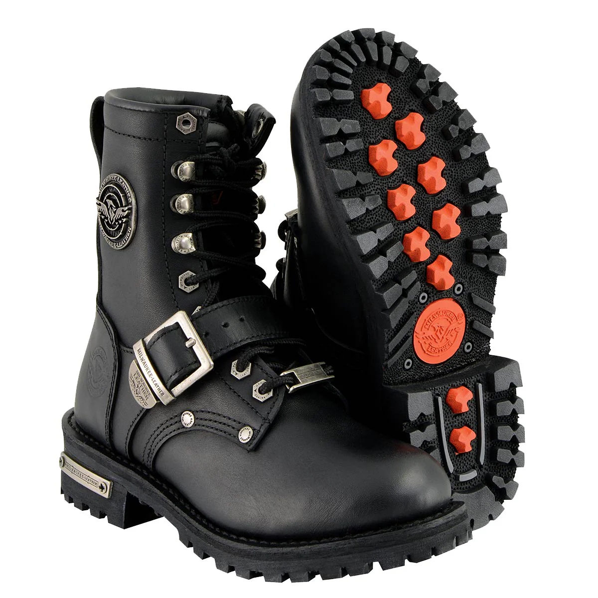 Milwaukee Leather MBL201 Women's Black Leather Lace-Up Motorcycle Rider Boots w/ Buckles - Image 2