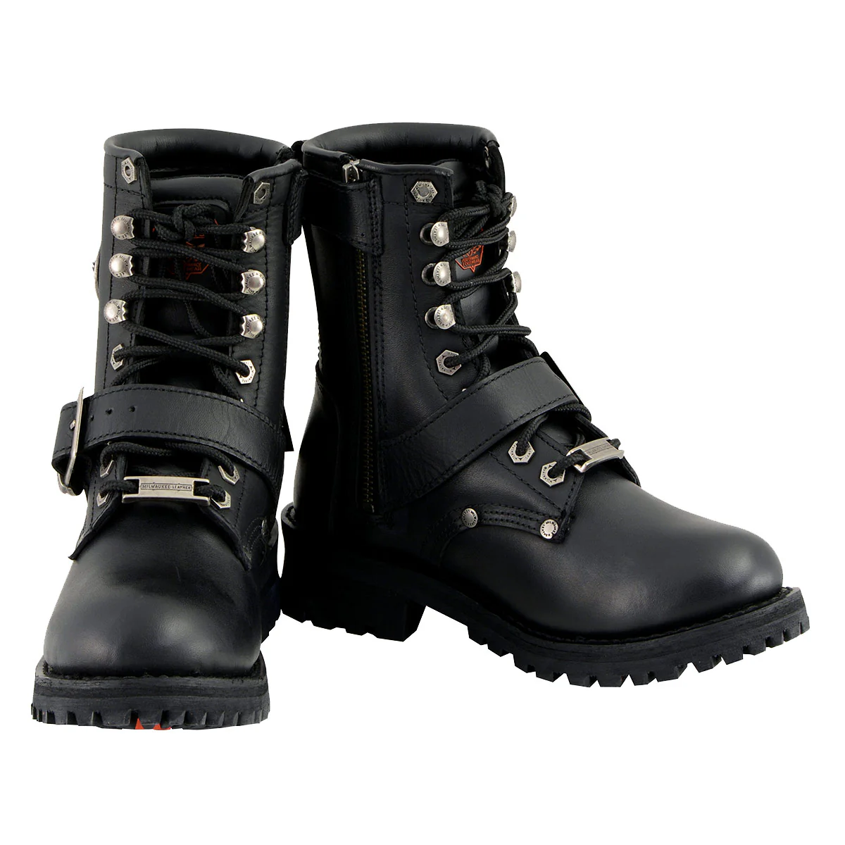 Milwaukee Leather MBL201 Women's Black Leather Lace-Up Motorcycle Rider Boots w/ Buckles - Image 4