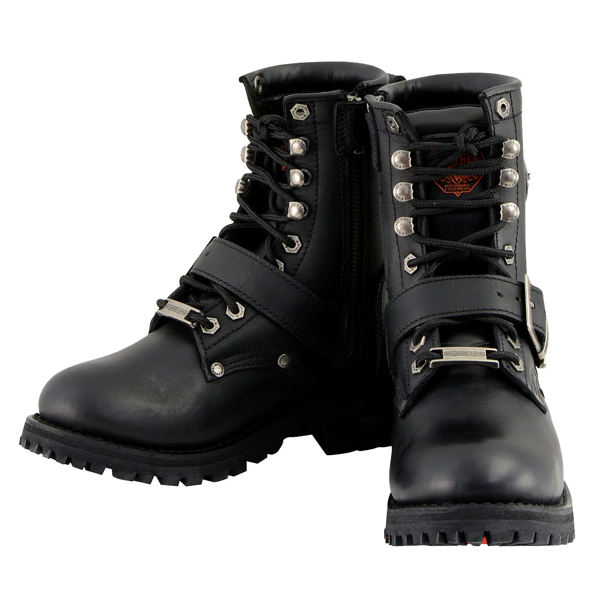 Milwaukee Leather MBL201 Women's Black Leather Lace-Up Motorcycle Rider Boots w/ Buckles - Image 5