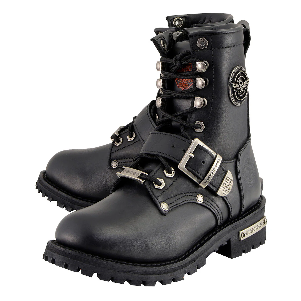 Milwaukee Leather MBL201 Women's Black Leather Lace-Up Motorcycle Rider Boots w/ Buckles - Image 6