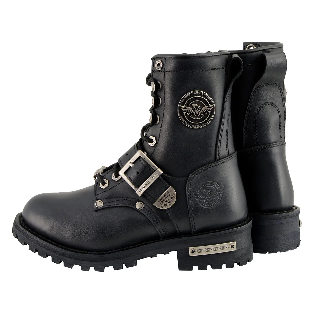 Milwaukee Leather MBL201 Women's Black Leather Lace-Up Motorcycle Rider Boots w/ Buckles - Image 7