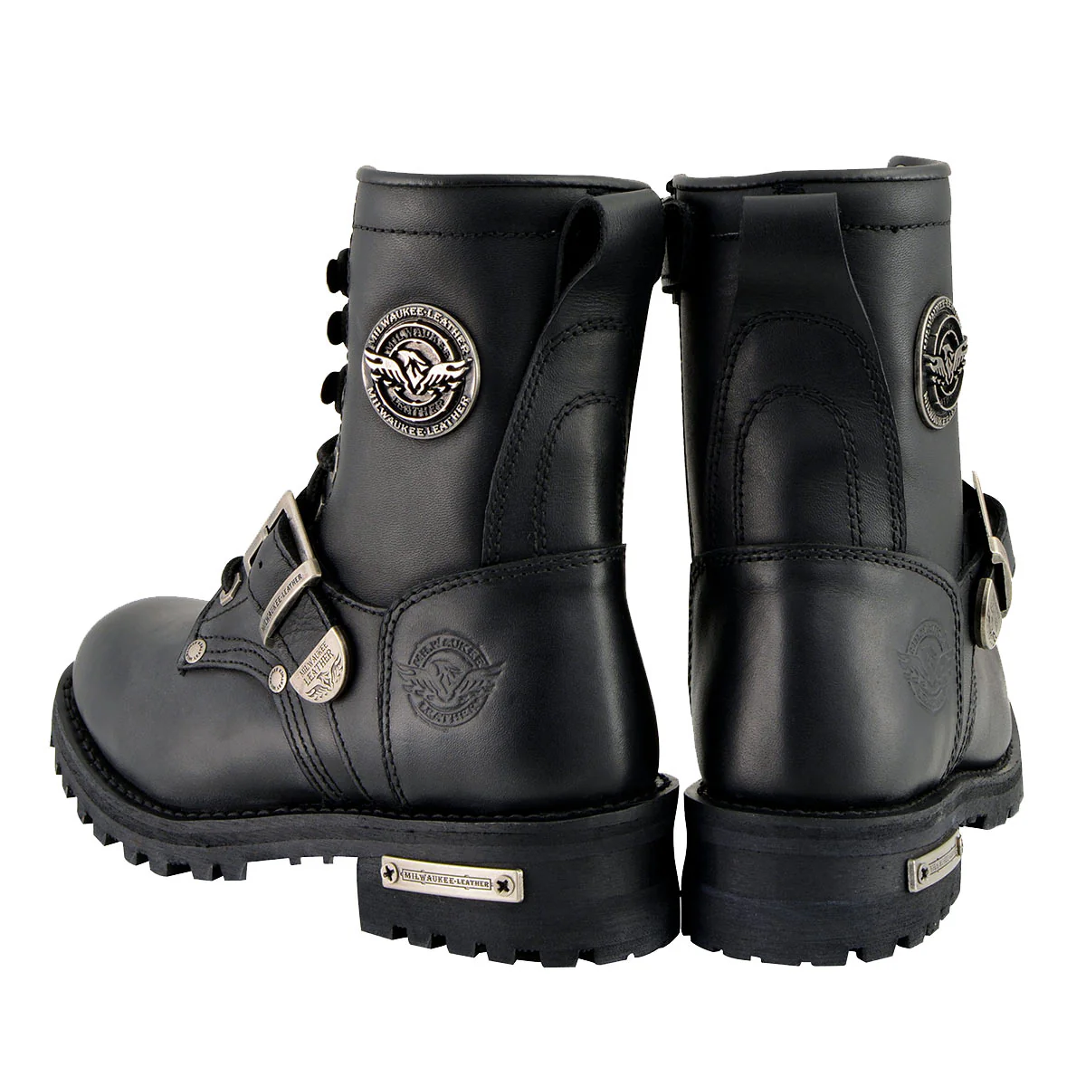 Milwaukee Leather MBL201 Women's Black Leather Lace-Up Motorcycle Rider Boots w/ Buckles - Image 8