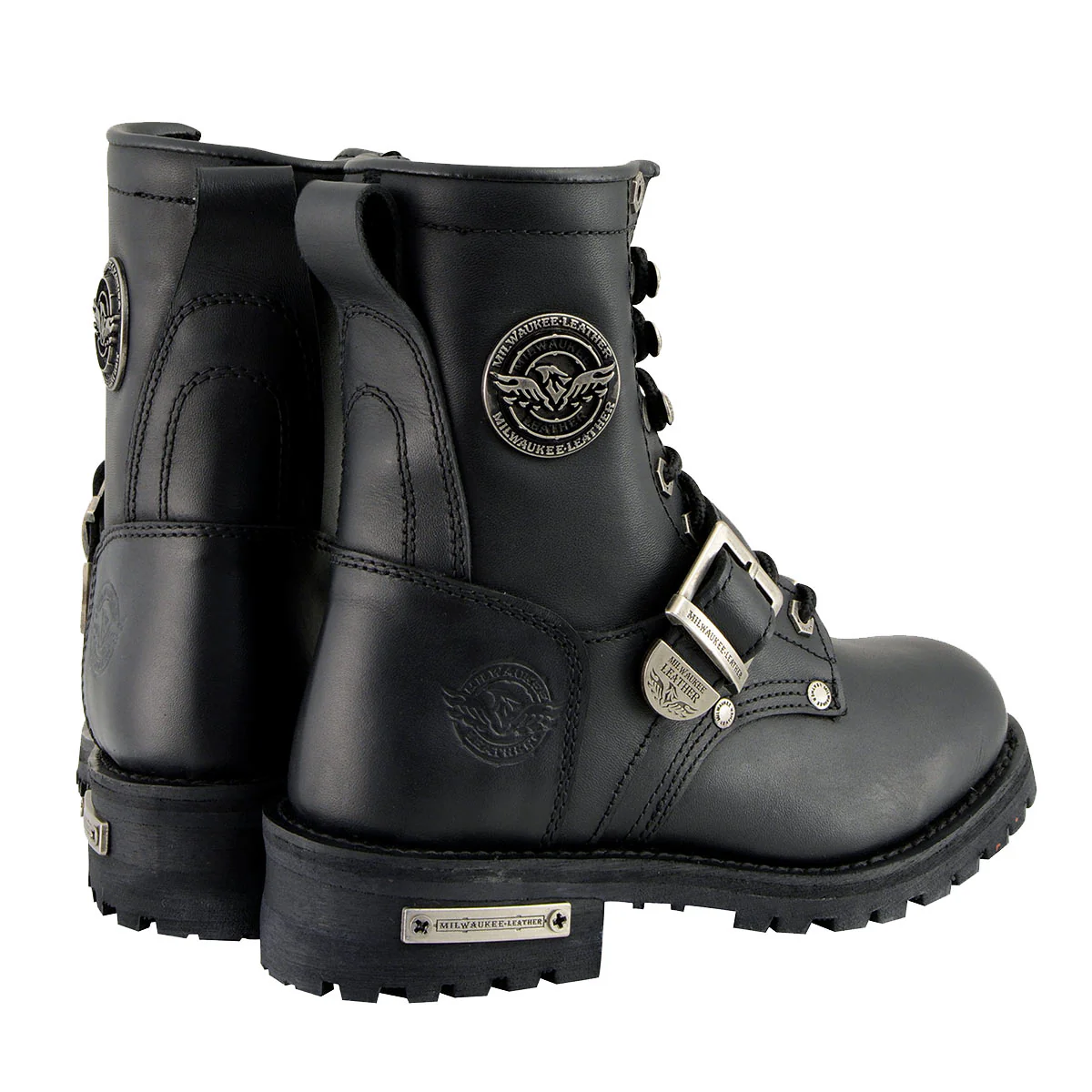Milwaukee Leather MBL201 Women's Black Leather Lace-Up Motorcycle Rider Boots w/ Buckles - Image 9