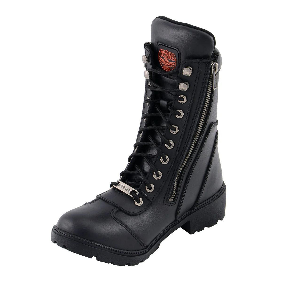 Milwaukee Leather MBL9301 Women's Black Leather Lace-Up Motorcycle Biker Riding Boots with Side Zipper Entry - Image 5