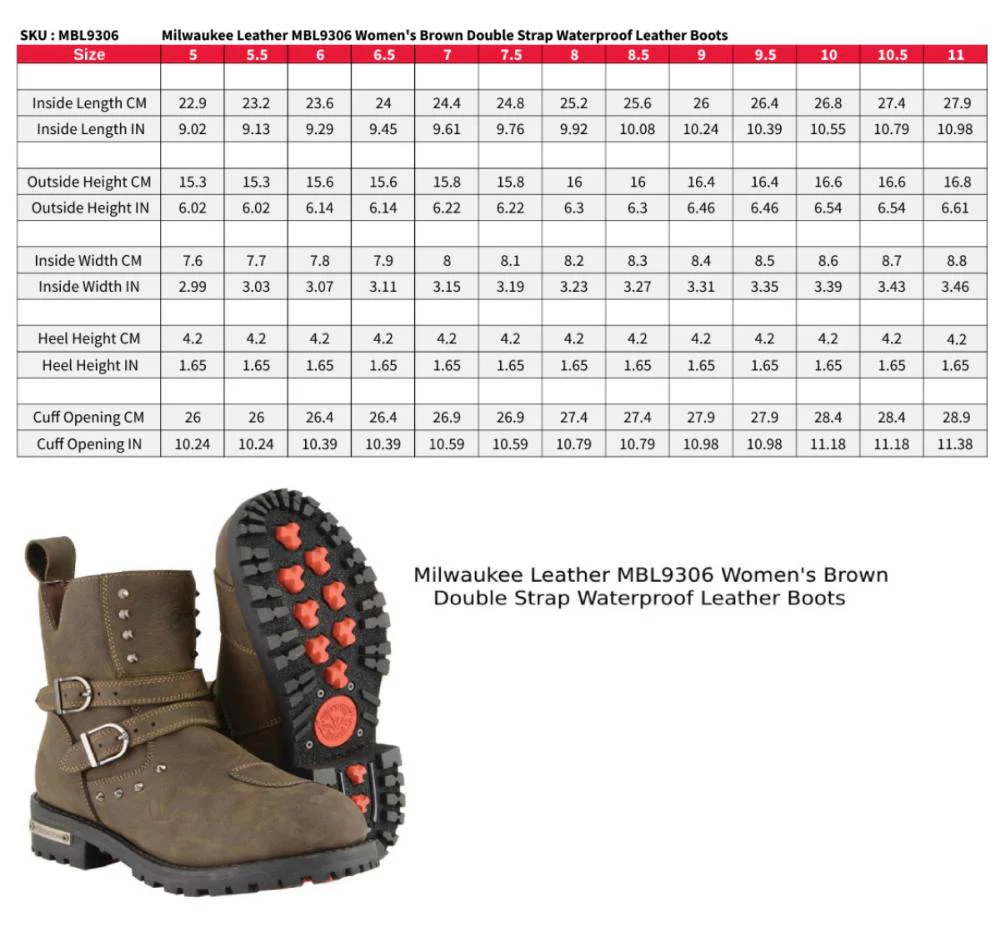 Milwaukee Leather MBL9306 Women's Premium Brown Leather Double Strap Motorcyle Riding Boots - Image 3