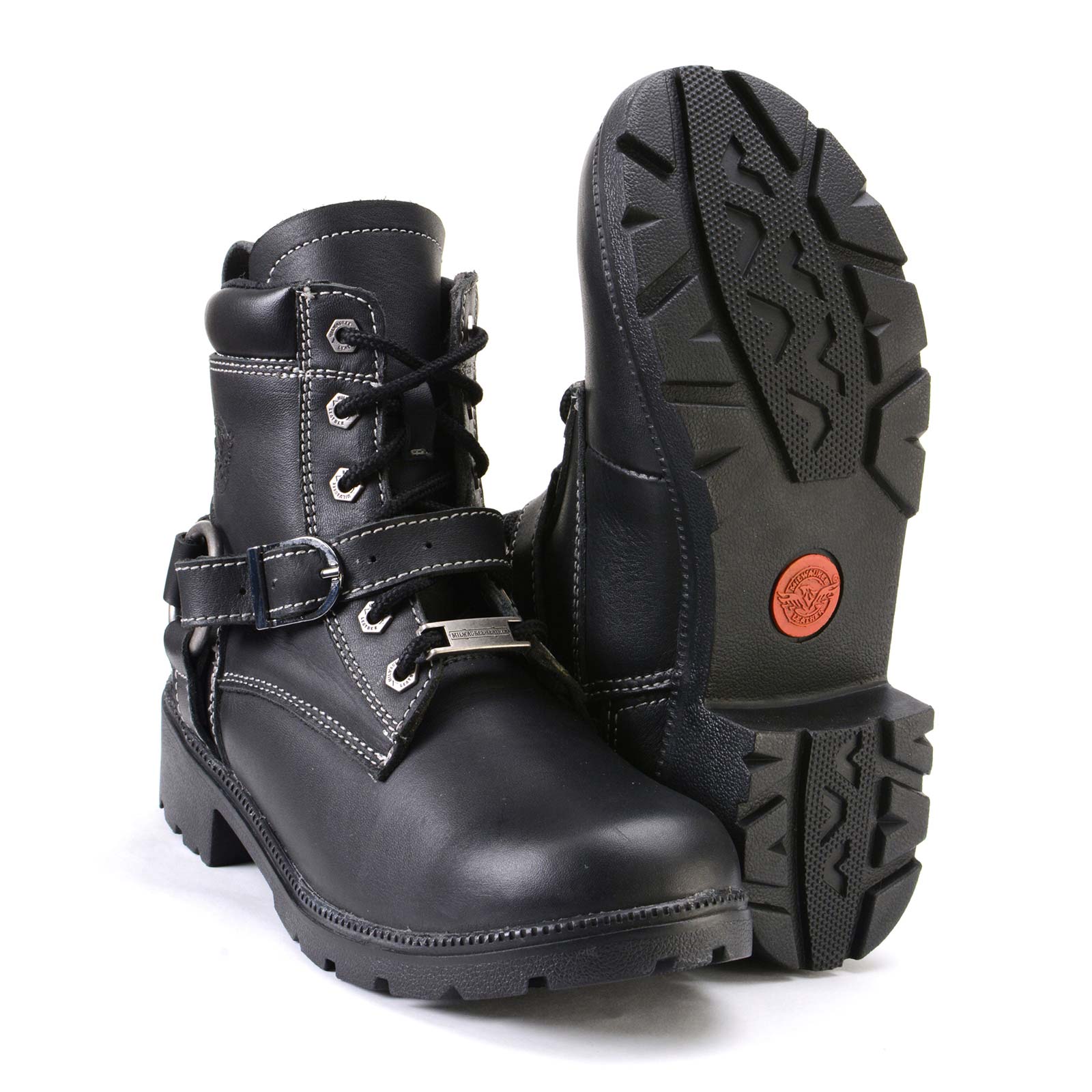 Milwaukee Leather MBL9312 Women's Black Leather Lace-Up 7-Inch Harness Motorcycle Rider Boots w/ Buckle - Image 2