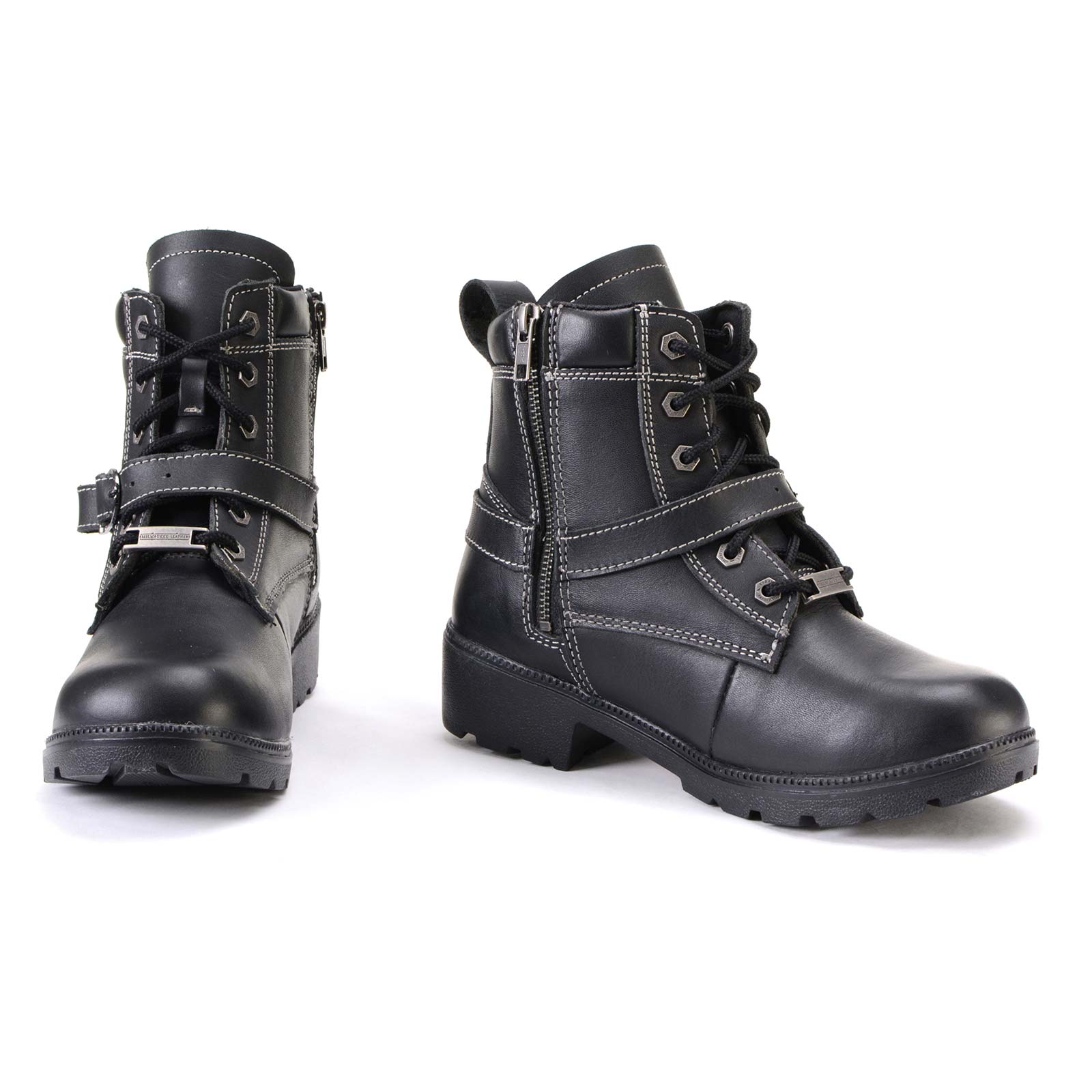 Milwaukee Leather MBL9312 Women's Black Leather Lace-Up 7-Inch Harness Motorcycle Rider Boots w/ Buckle - Image 3