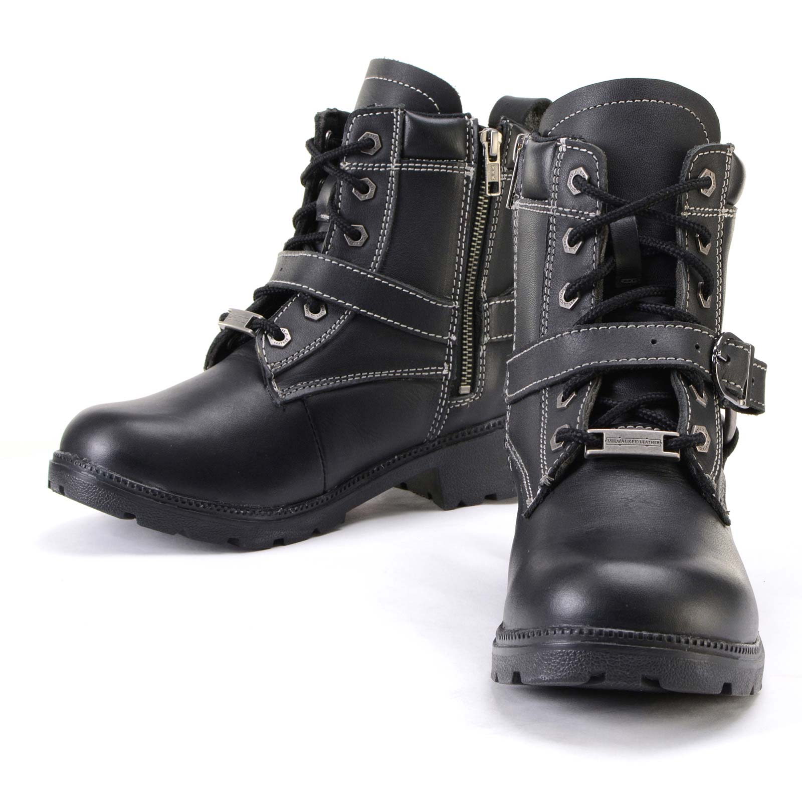 Milwaukee Leather MBL9312 Women's Black Leather Lace-Up 7-Inch Harness Motorcycle Rider Boots w/ Buckle - Image 4