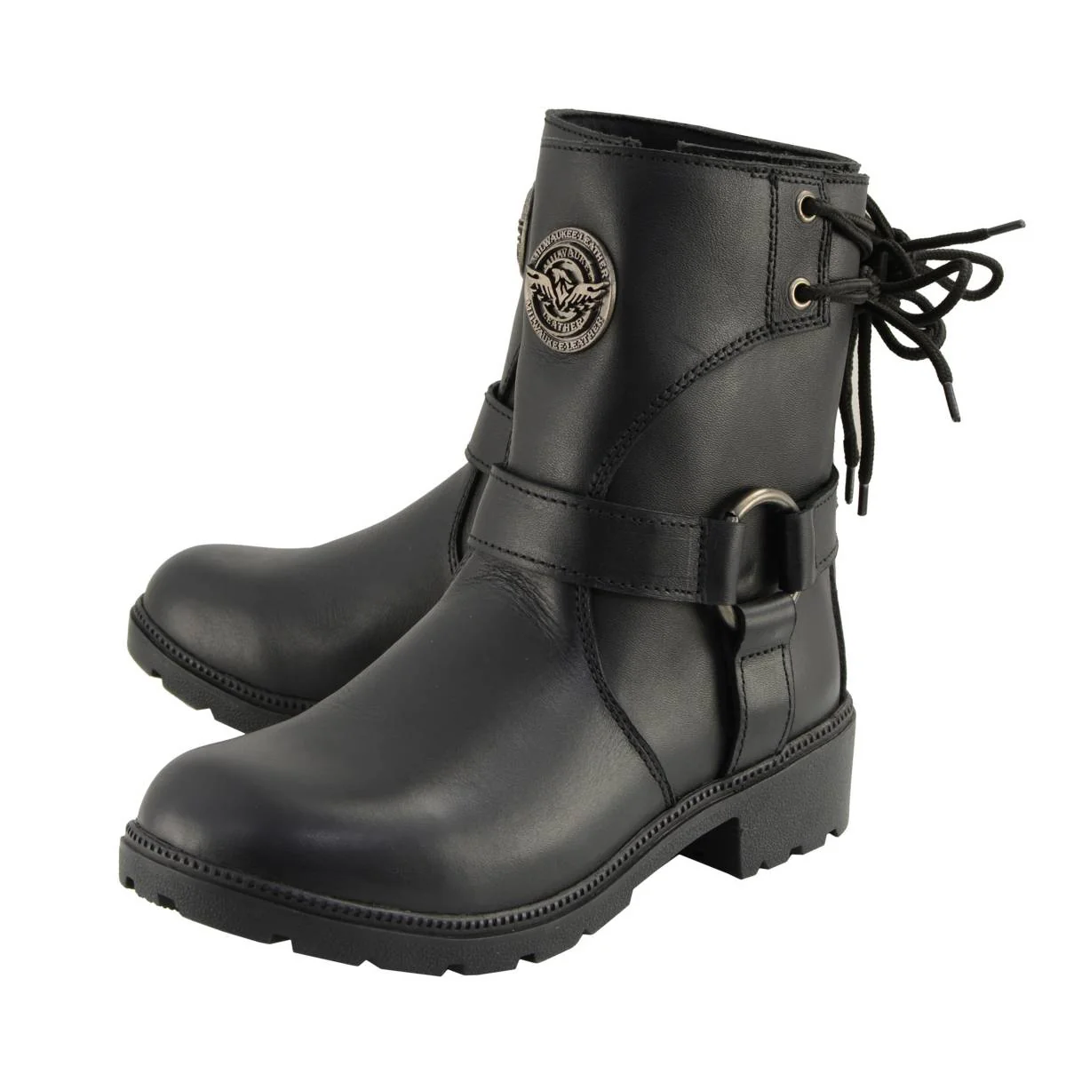 Milwaukee Leather MBL9313 Women's Black Leather Harness Zip-Up Motorcycle Rider Boots w/ Back Laces - Image 5
