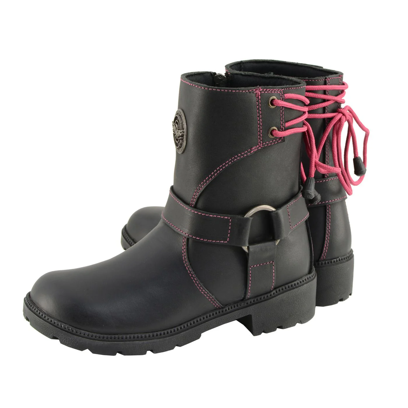 Milwaukee Leather MBL9318 Women's Black Leather Harness Zip-Up Motorcycle Rider Boots w/ Pink Back Laces - Image 6