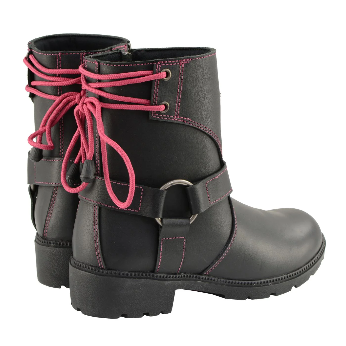 Milwaukee Leather MBL9318 Women's Black Leather Harness Zip-Up Motorcycle Rider Boots w/ Pink Back Laces - Image 8