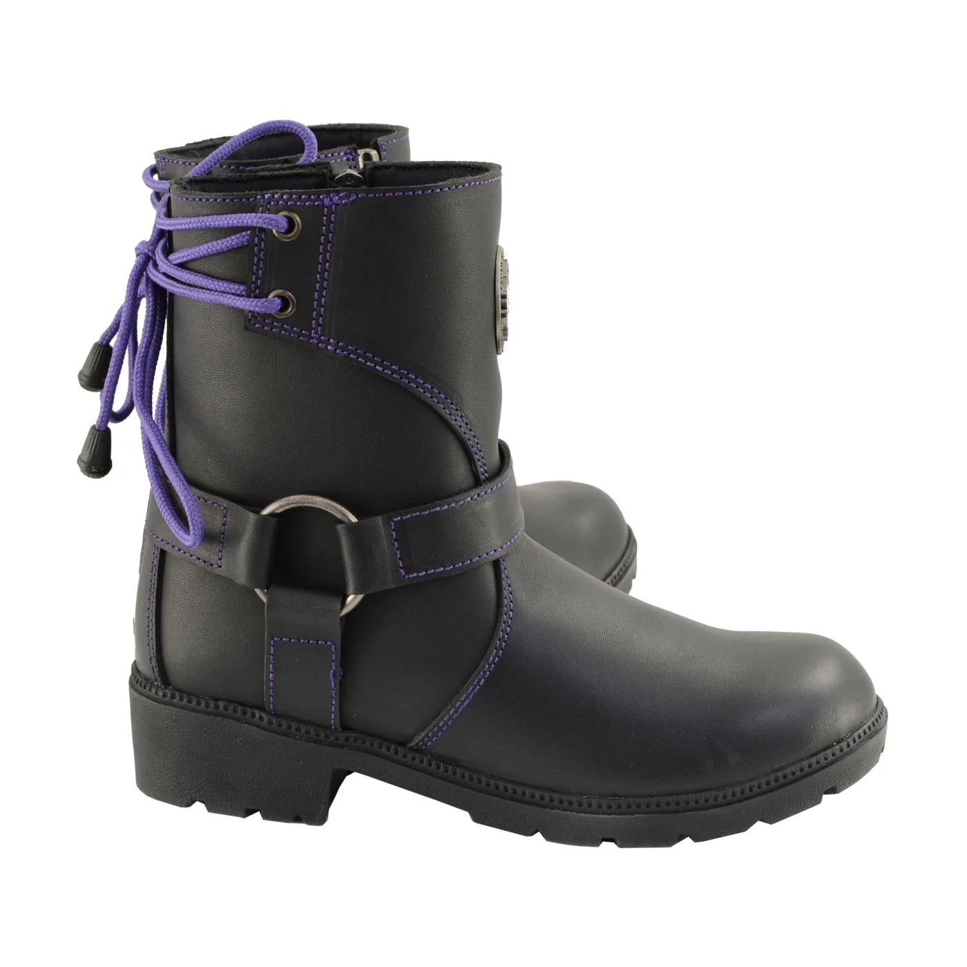 Milwaukee Leather MBL9317 Women's Black Leather Harness Zip-Up Motorcycle Rider Boots w/ Purple Back Laces - Image 10