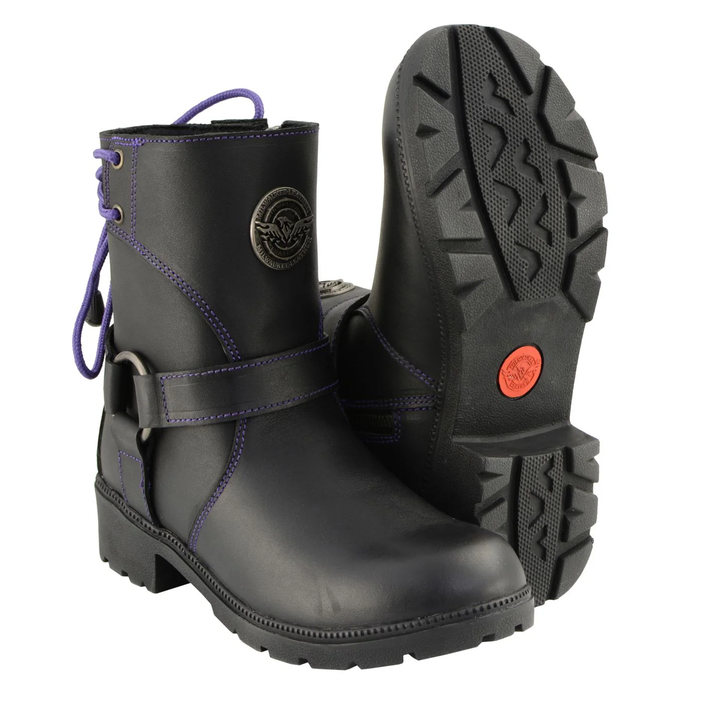 Milwaukee Leather MBL9317 Women's Black Leather Harness Zip-Up Motorcycle Rider Boots w/ Purple Back Laces - Image 11
