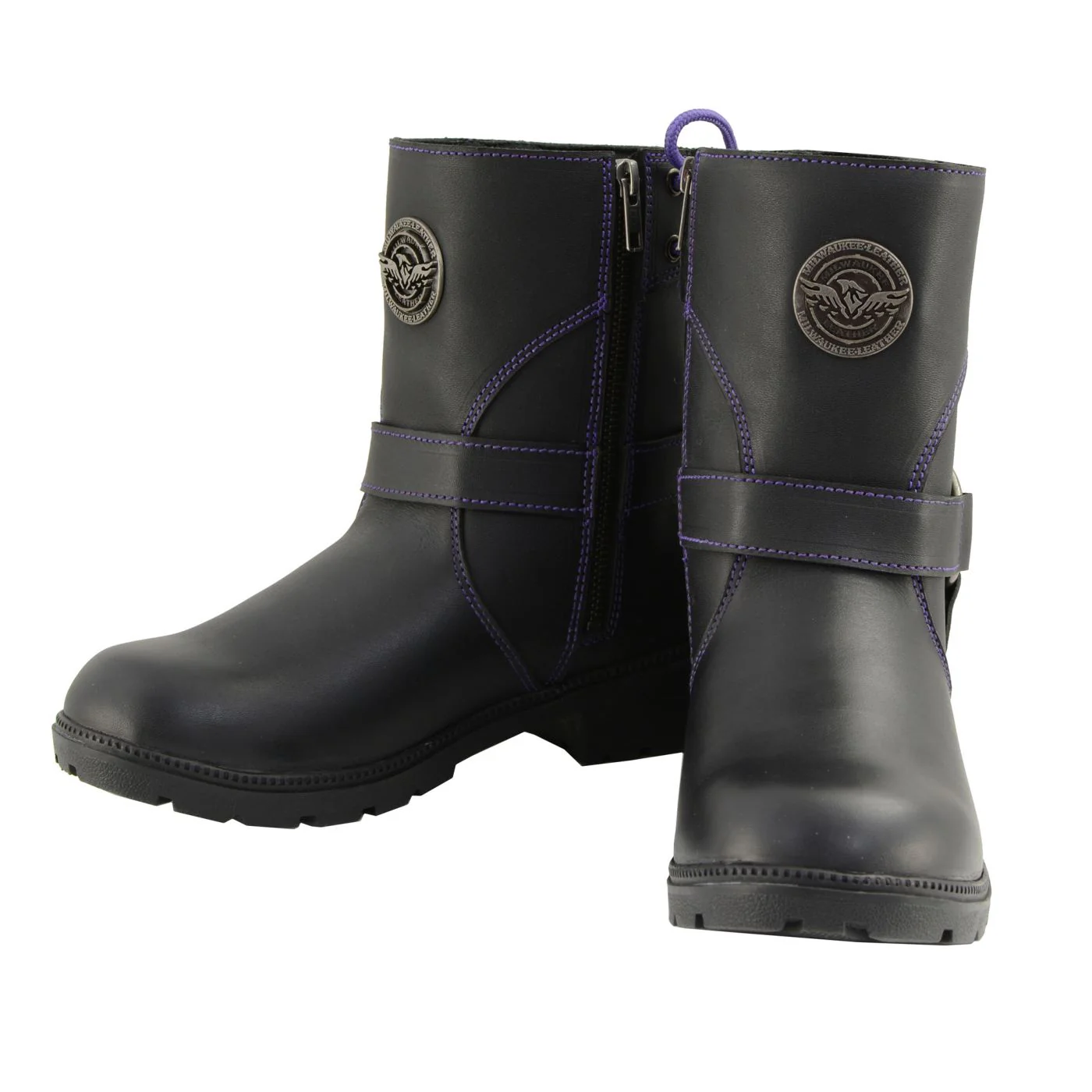 Milwaukee Leather MBL9317 Women's Black Leather Harness Zip-Up Motorcycle Rider Boots w/ Purple Back Laces - Image 5