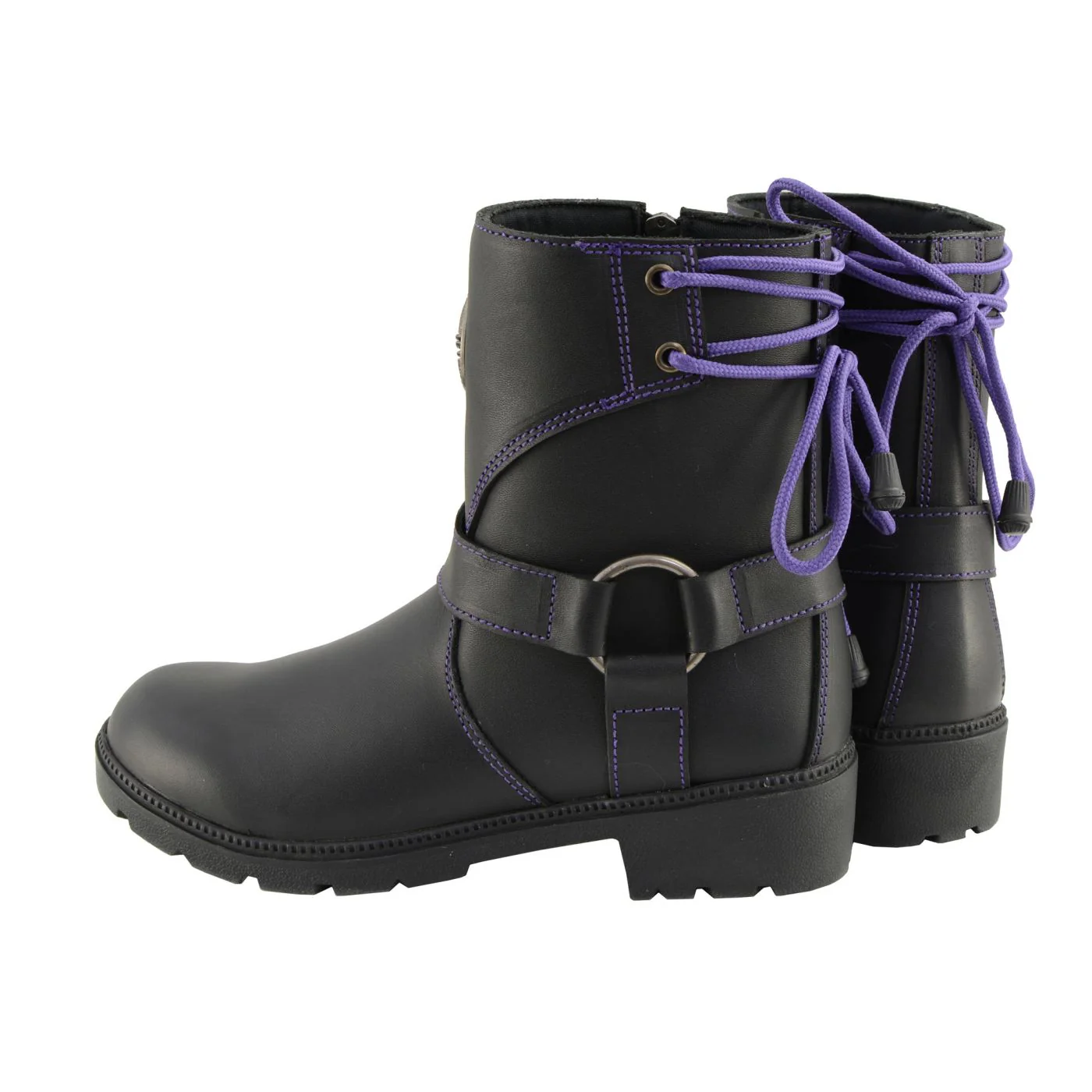 Milwaukee Leather MBL9317 Women's Black Leather Harness Zip-Up Motorcycle Rider Boots w/ Purple Back Laces - Image 7