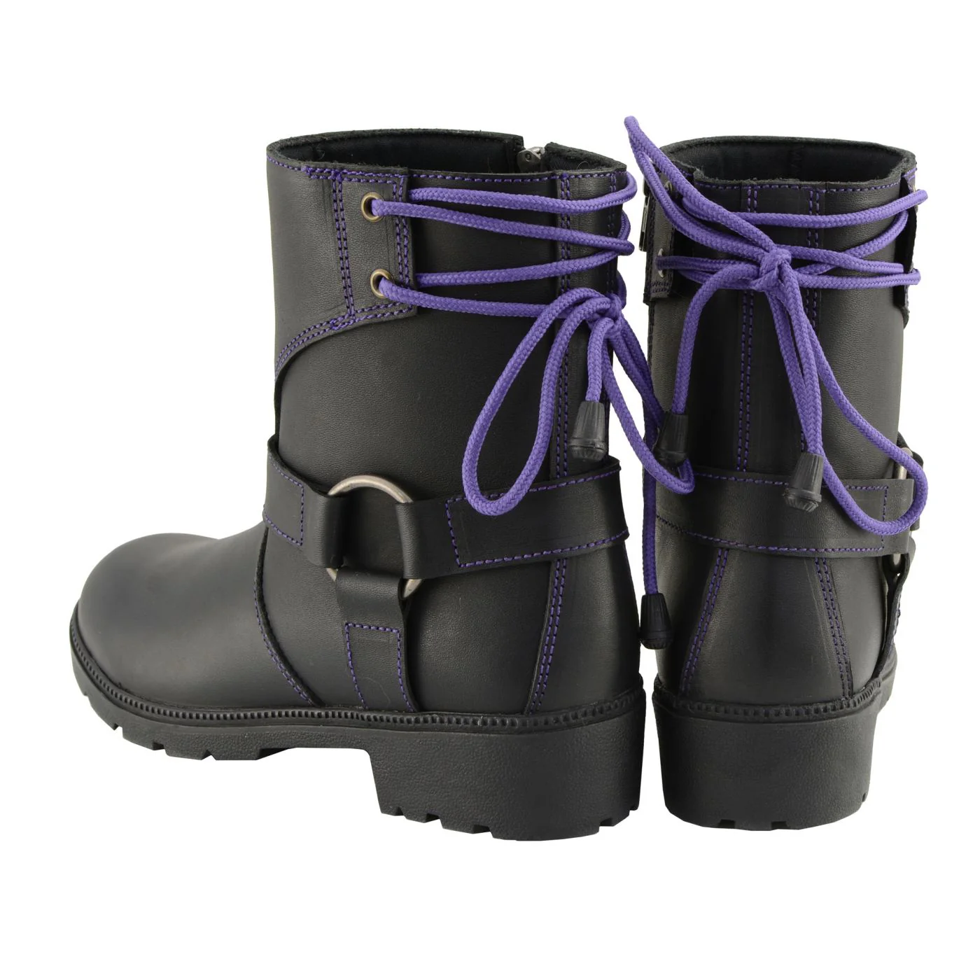 Milwaukee Leather MBL9317 Women's Black Leather Harness Zip-Up Motorcycle Rider Boots w/ Purple Back Laces - Image 8
