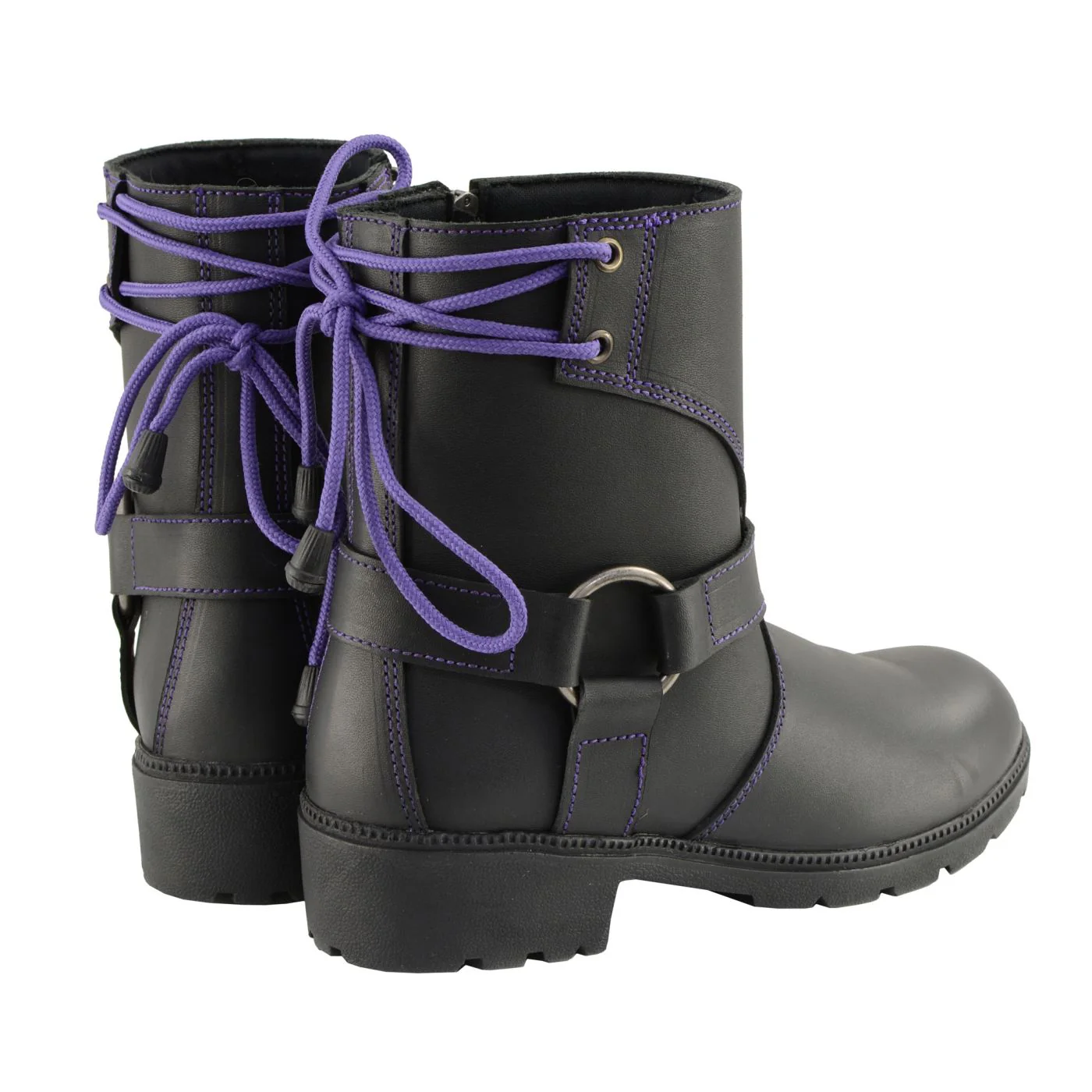 Milwaukee Leather MBL9317 Women's Black Leather Harness Zip-Up Motorcycle Rider Boots w/ Purple Back Laces - Image 9