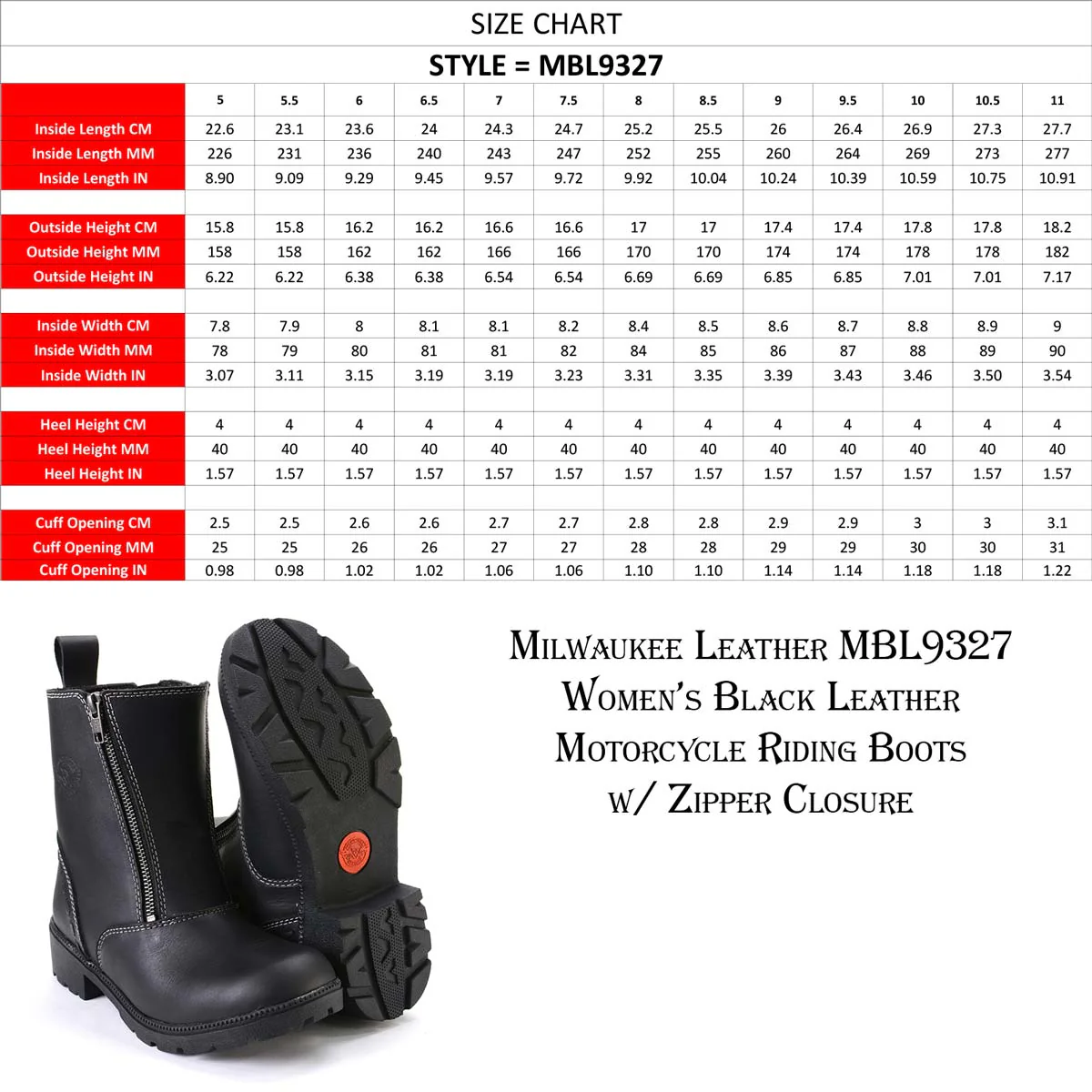 Milwaukee Leather MBL9327 Women's Black Leather Motorcycle Riding Boots with Dual Zipper Closure - Image 3
