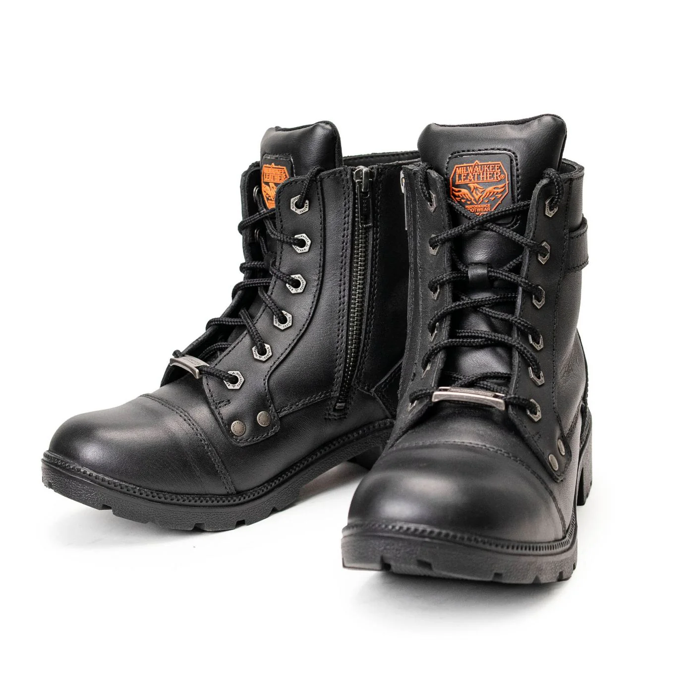 Milwaukee Leather MBL9328 Women's Black Premium Leather Lace-Up Motorcycle Riding Boots w/ Inside Zipper - Image 2
