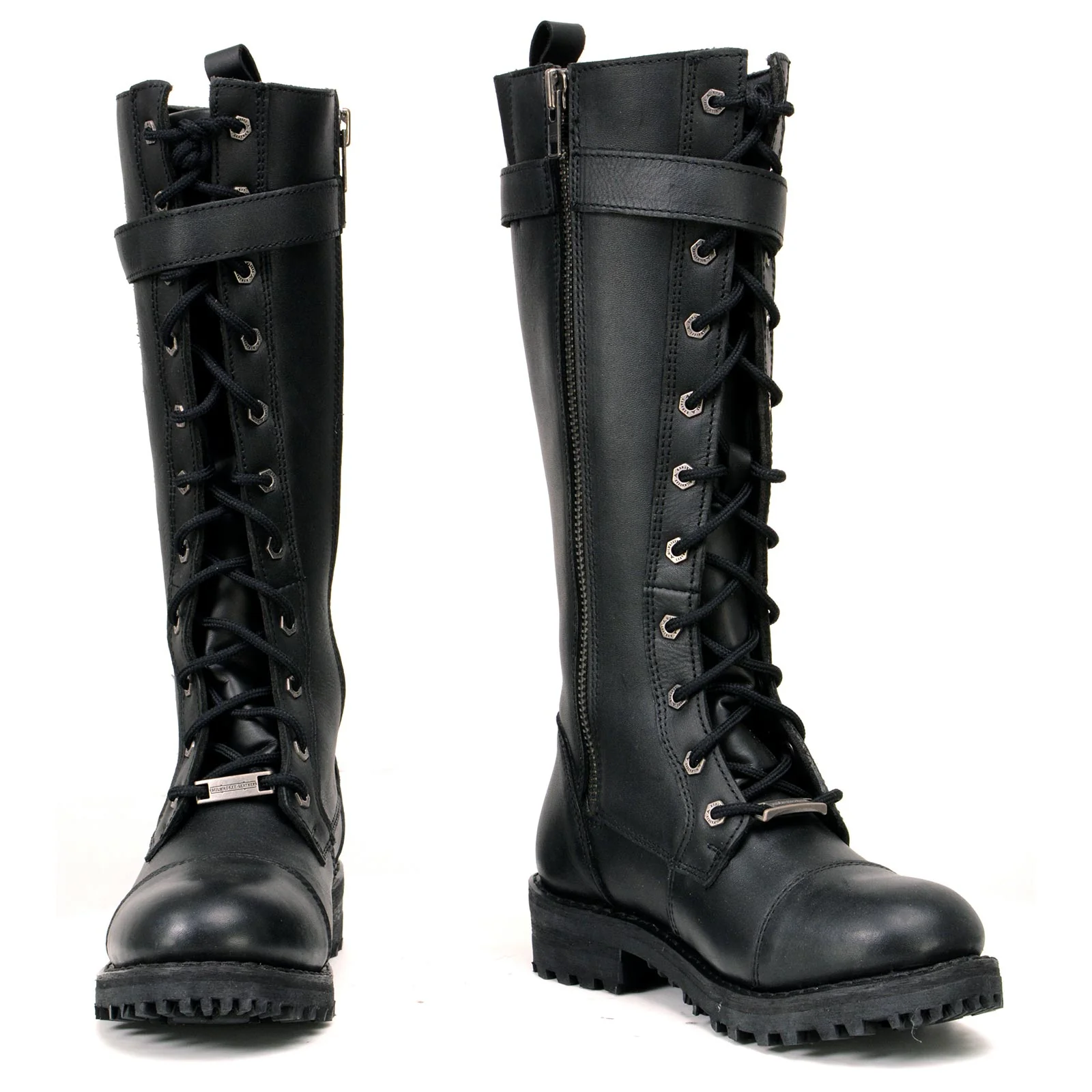 Milwaukee Leather MBL9357 Women's Black 14” Tall Motorcycle Boots Lace-Up High-Rise Purple Embroidered Leather Shoe - Image 10