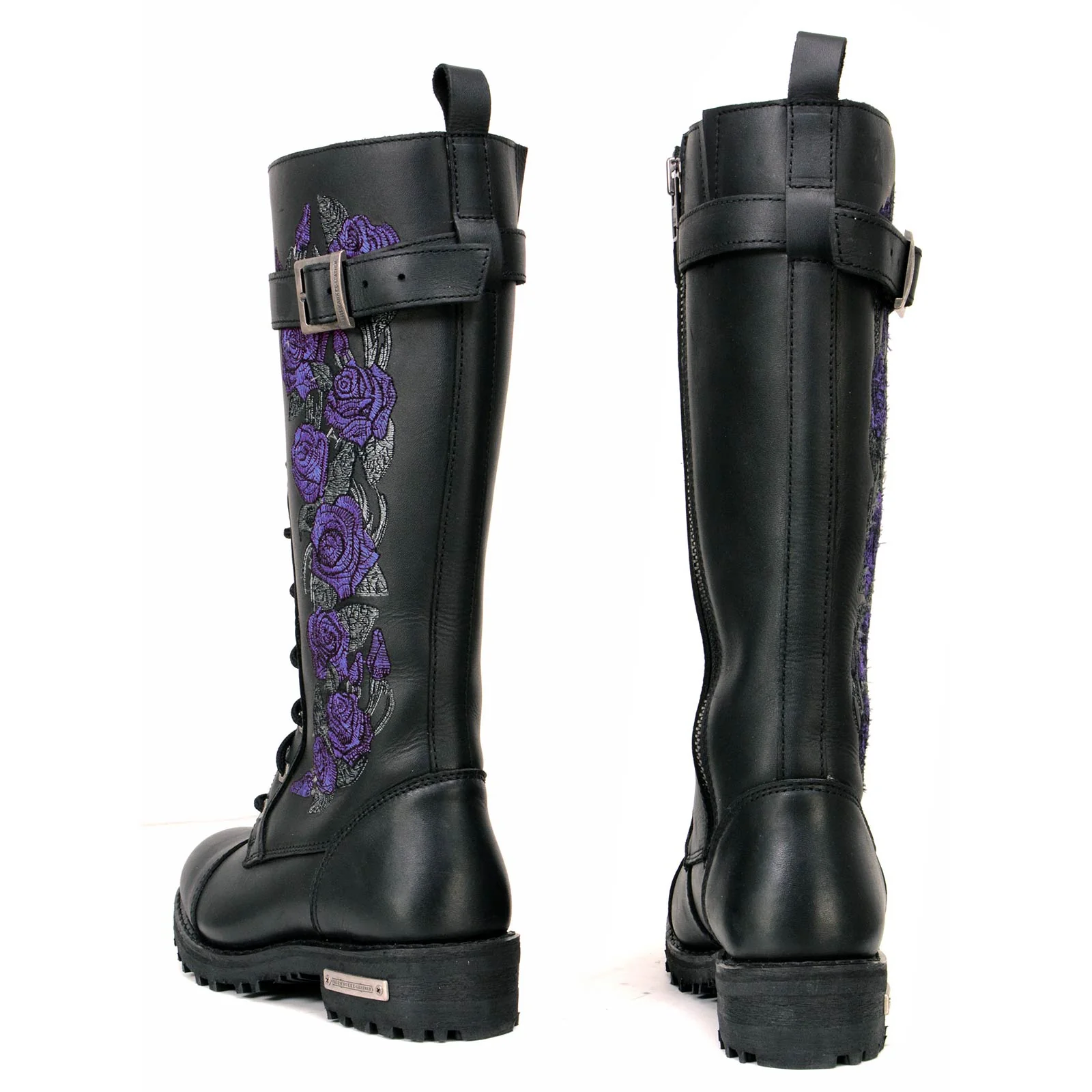 Milwaukee Leather MBL9357 Women's Black 14” Tall Motorcycle Boots Lace-Up High-Rise Purple Embroidered Leather Shoe - Image 5