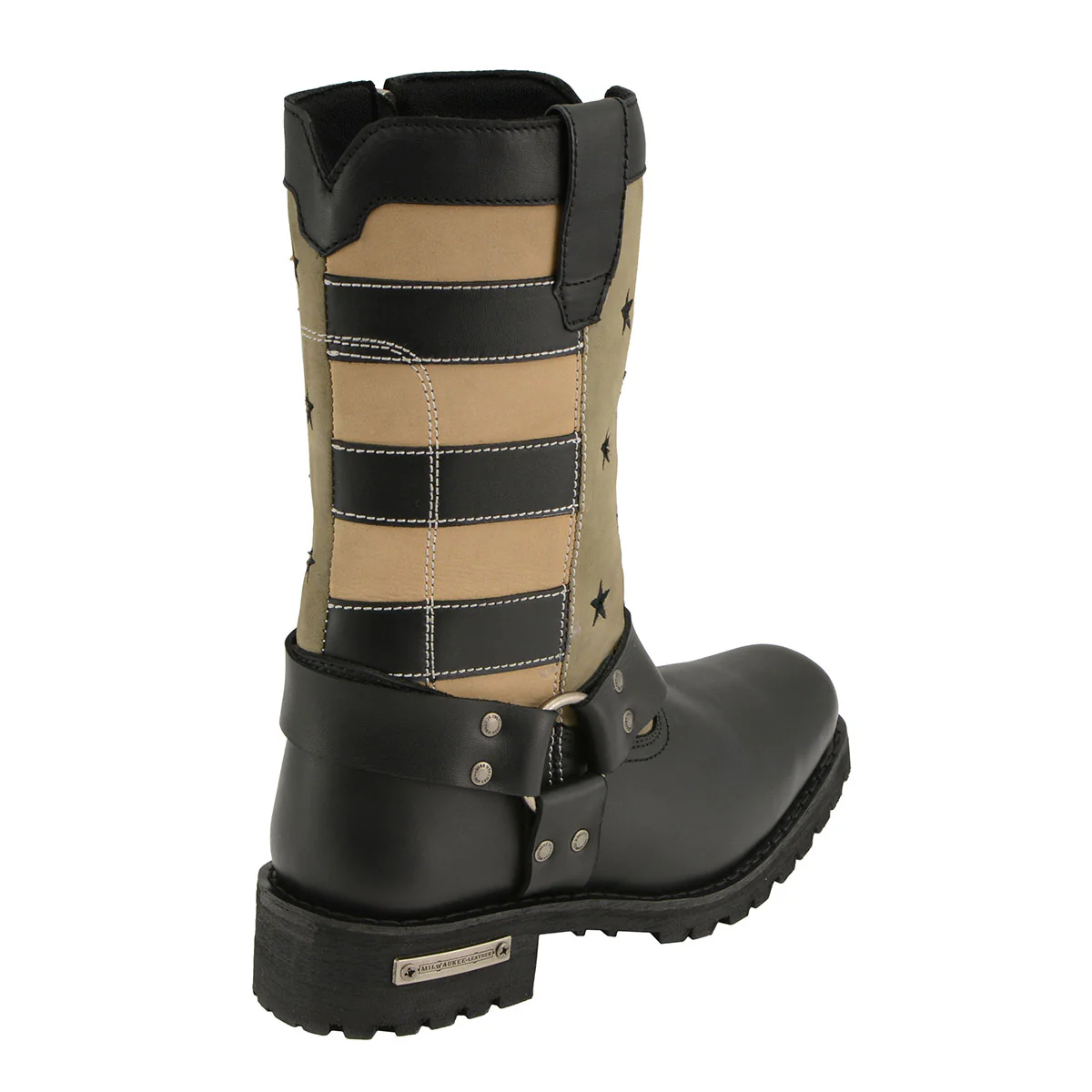 Milwaukee Leather MBL9363 Women’s Stars and Stripes Black with Tan Leather Motorcycle Rider Harness Boots - Image 8