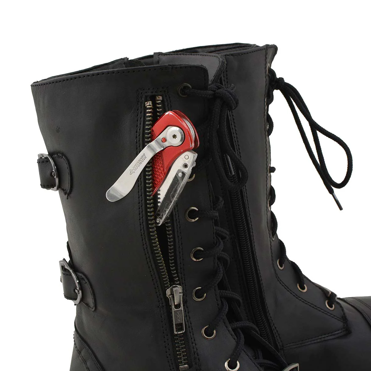 Milwaukee Leather Women's Graze Black Leather Lace-Up Motorcycle Boots with Zipper Pocket MBL9369 - Image 12