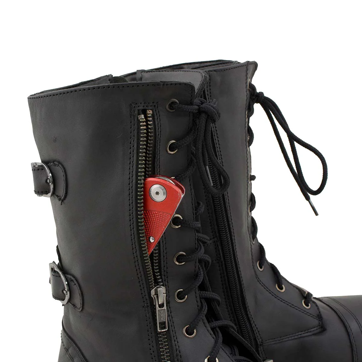 Milwaukee Leather Women's Graze Black Leather Lace-Up Motorcycle Boots with Zipper Pocket MBL9369 - Image 13