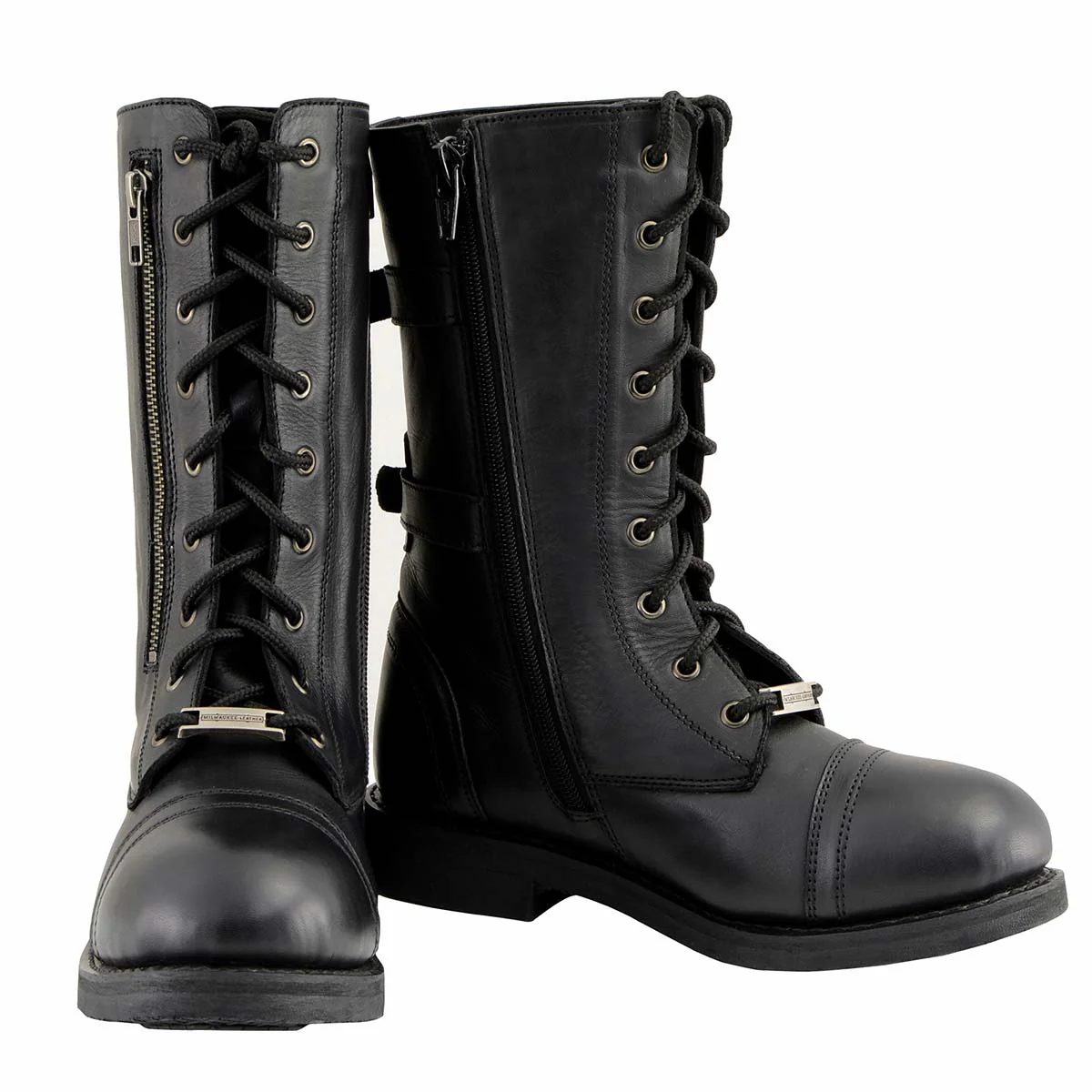Milwaukee Leather Women's Graze Black Leather Lace-Up Motorcycle Boots with Zipper Pocket MBL9369 - Image 4