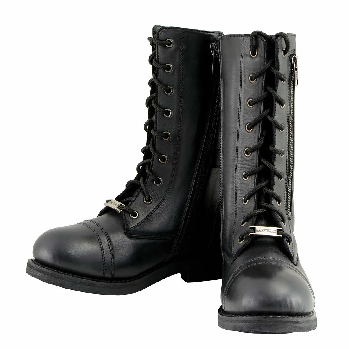 Milwaukee Leather Women's Graze Black Leather Lace-Up Motorcycle Boots with Zipper Pocket MBL9369 - Image 5
