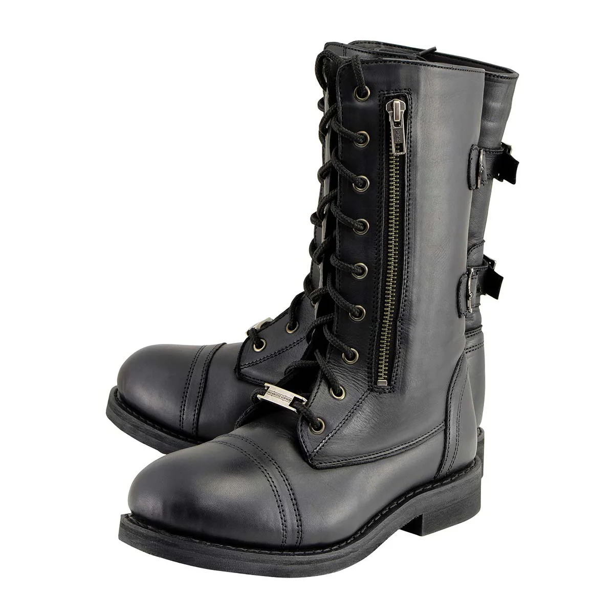 Milwaukee Leather Women's Graze Black Leather Lace-Up Motorcycle Boots with Zipper Pocket MBL9369 - Image 6