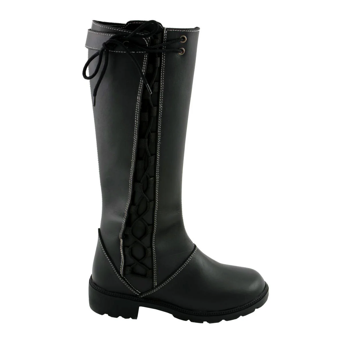 Milwaukee Leather MBL9370 Women's Black 17-Inch Lace Side Leather Boots with Contrast White Stitching - Image 8