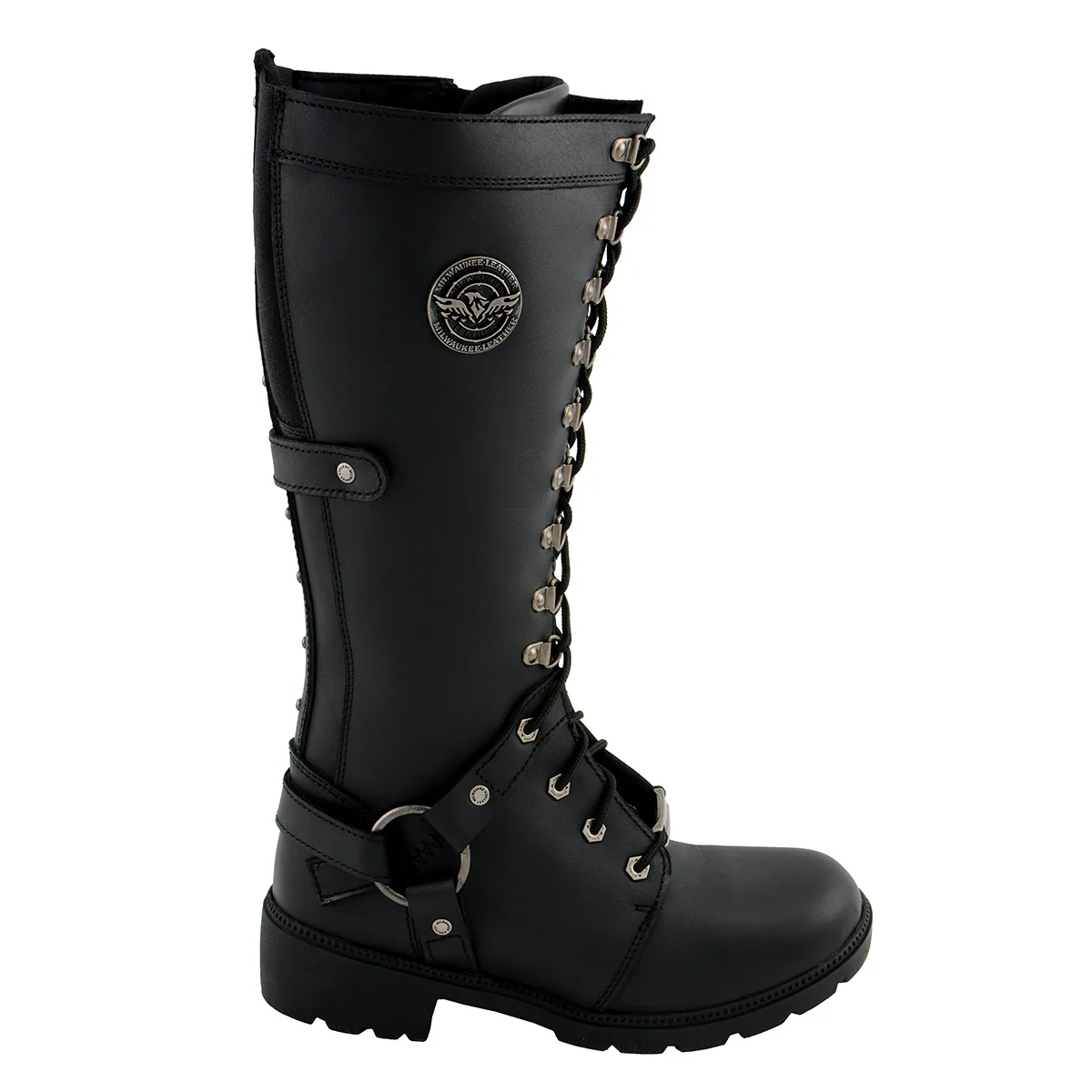 Milwaukee Leather MBL9380 Women's Black 'Jane' 15-inch Leather Combat Style Harness Motorcycle Boots - Image 9
