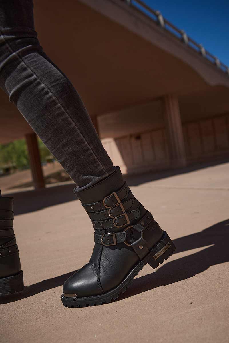 Milwaukee Leather MBL9399 Women's 9-Inch Triple Buckle Black Leather Harness Biker Boots w/ Side Zipper - Image 2