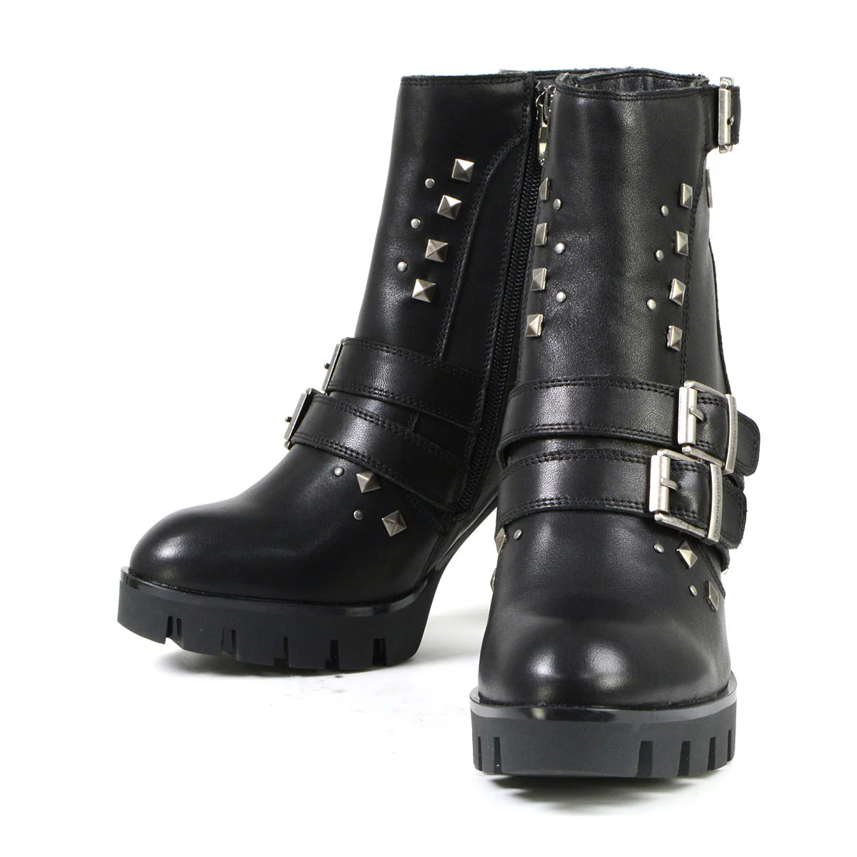 Milwaukee Leather MBL9456 Women's Premium Black Leather Fashion Platform Boots with Straps - Image 10