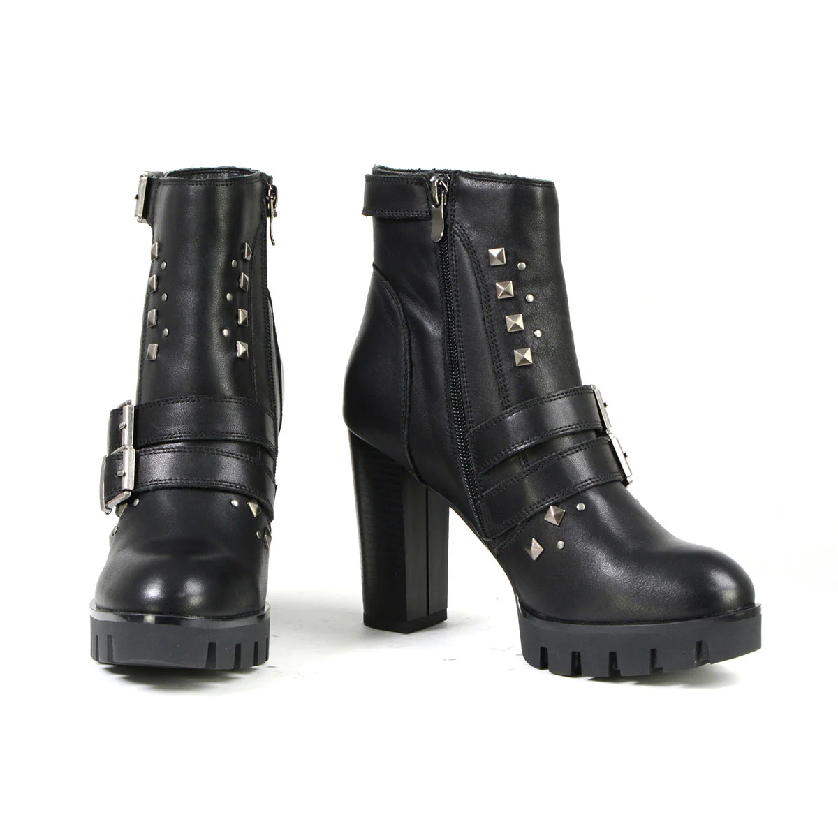 Milwaukee Leather MBL9456 Women's Premium Black Leather Fashion Platform Boots with Straps - Image 2