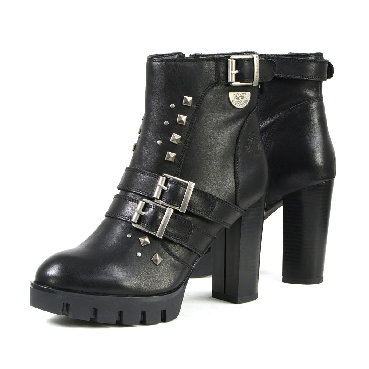 Milwaukee Leather MBL9456 Women's Premium Black Leather Fashion Platform Boots with Straps - Image 4